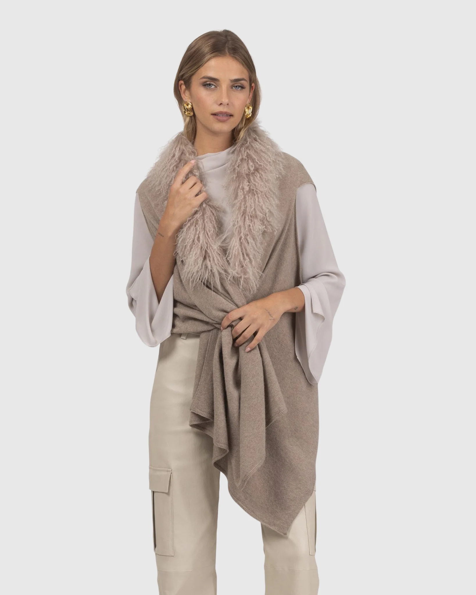 Select Cashmere And Merino Wool Blend Vest With Select Mongolian Lamb Trim - Image 14