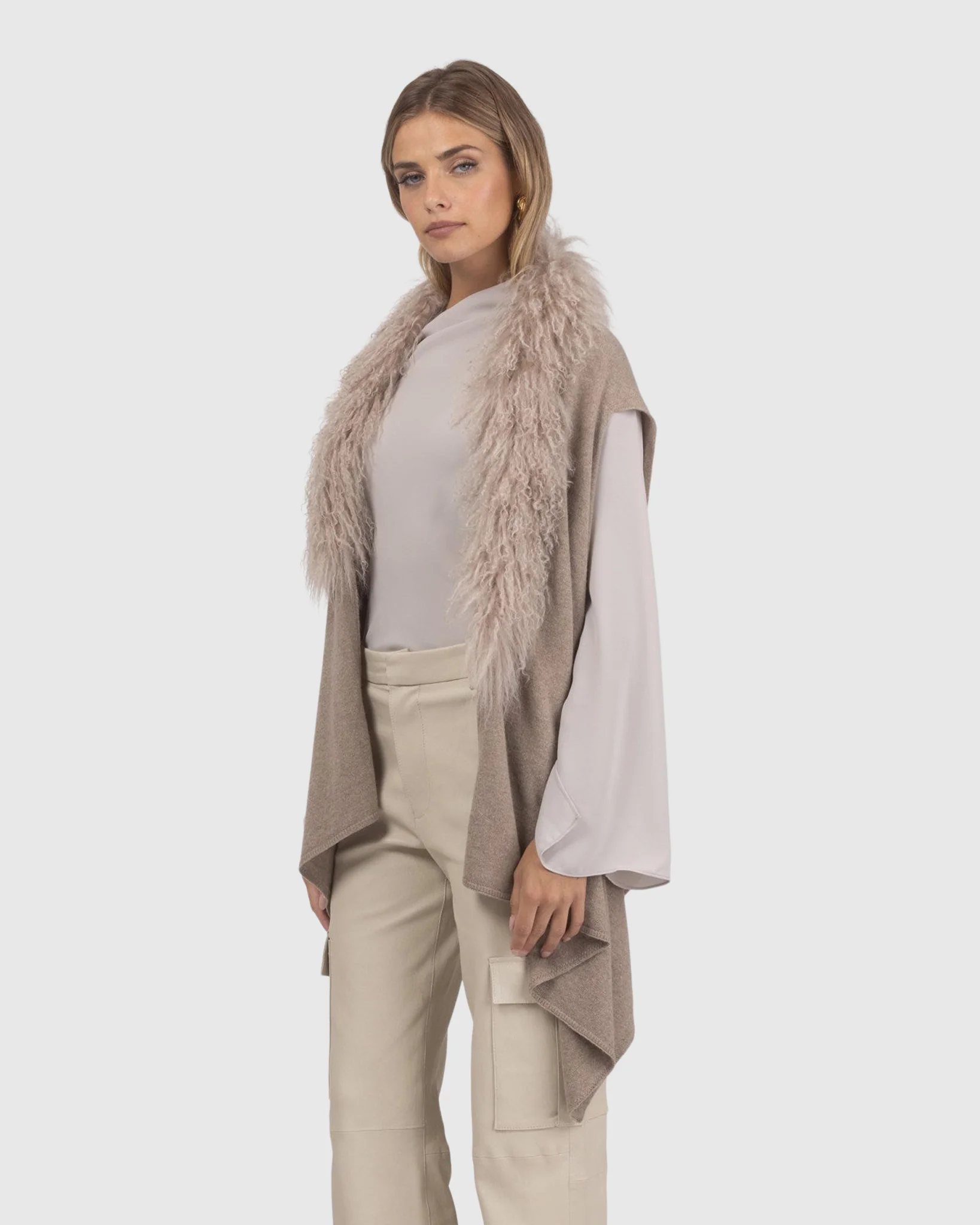 Select Cashmere And Merino Wool Blend Vest With Select Mongolian Lamb Trim - Image 15