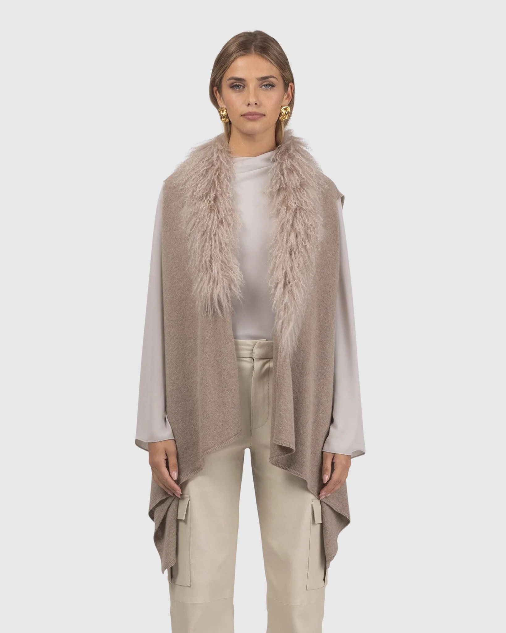 Select Cashmere And Merino Wool Blend Vest With Select Mongolian Lamb Trim - Image 16