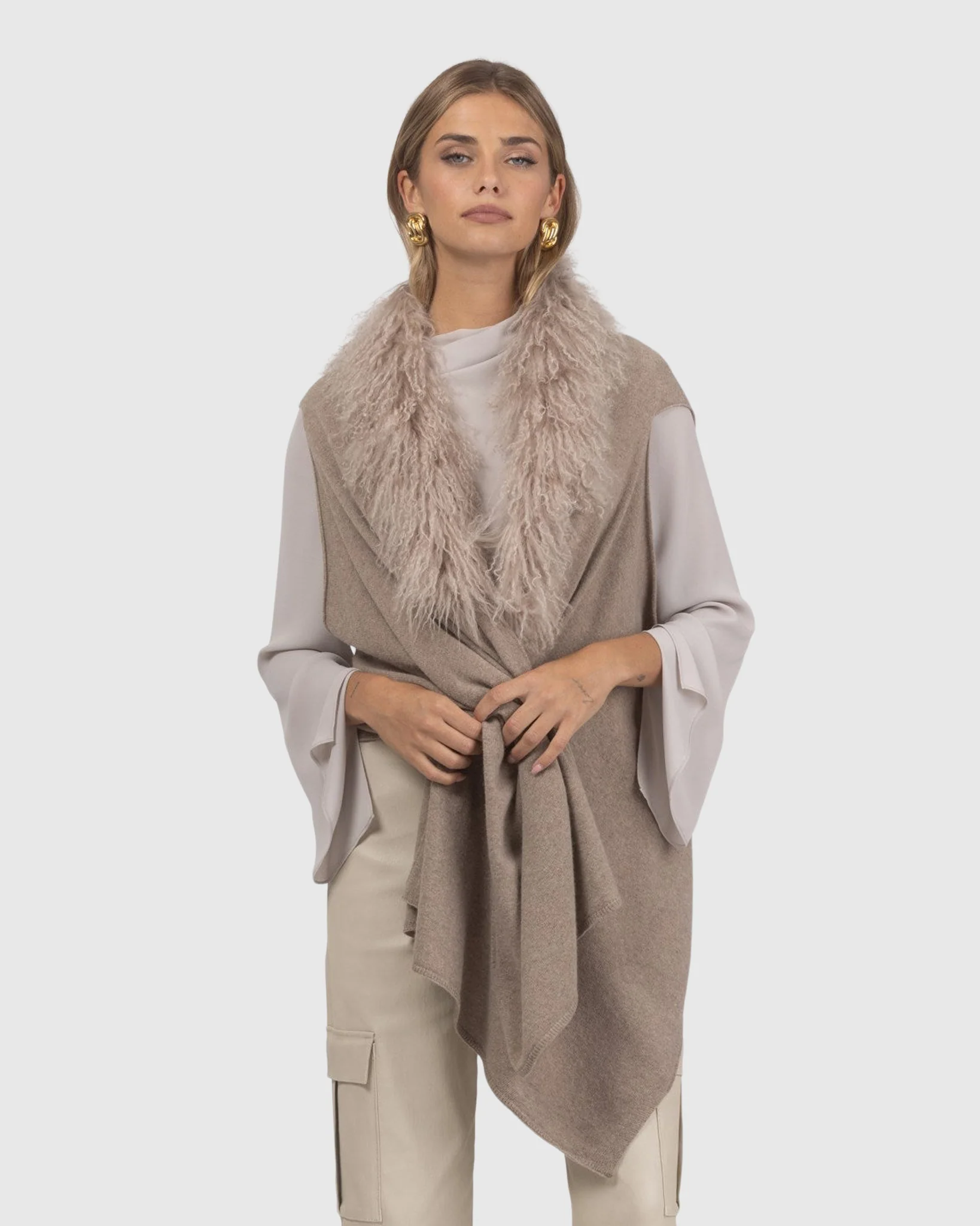 Select Cashmere And Merino Wool Blend Vest With Select Mongolian Lamb Trim - Image 17