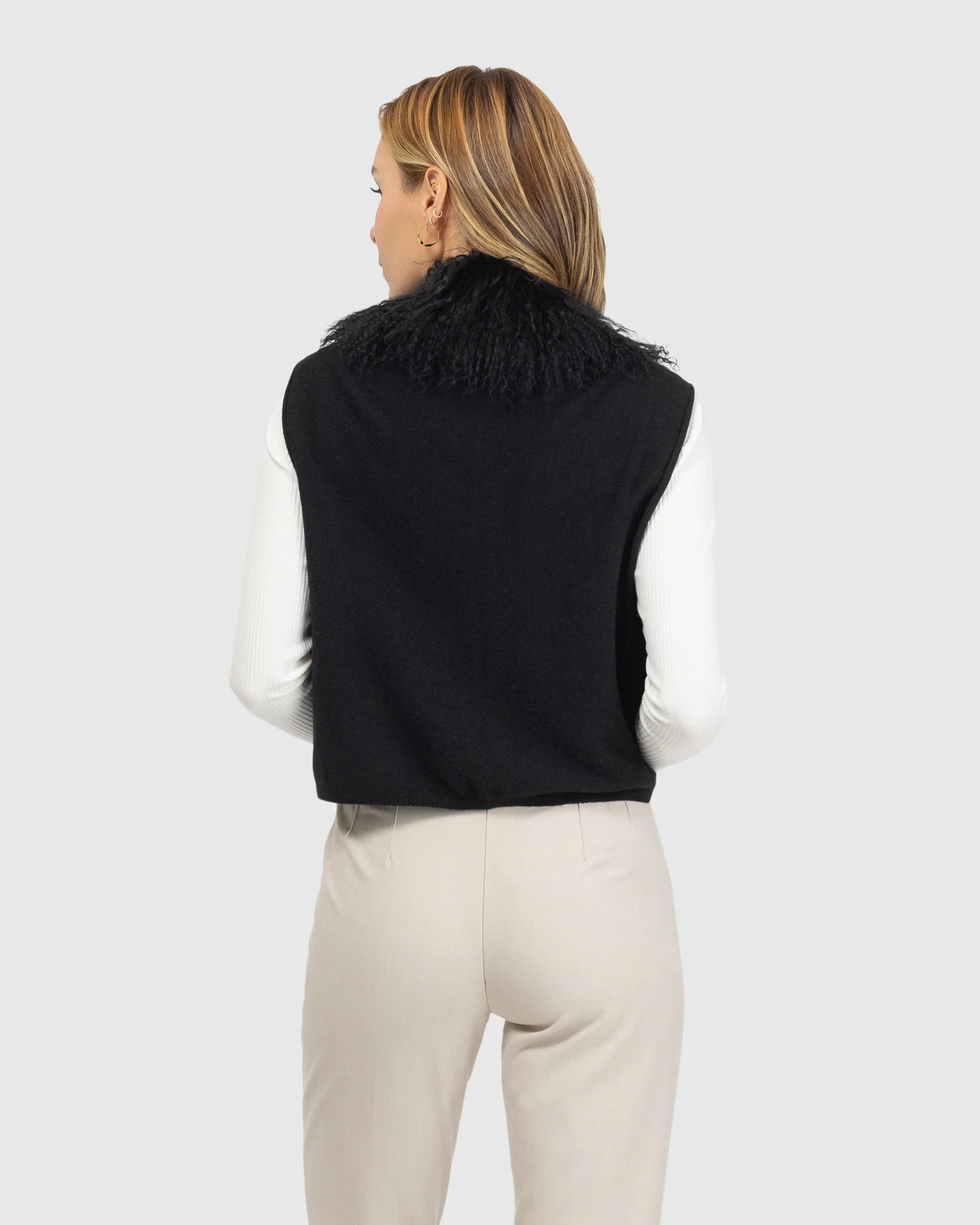 Select Cashmere And Merino Wool Blend Vest With Select Mongolian Lamb Trim - Image 5