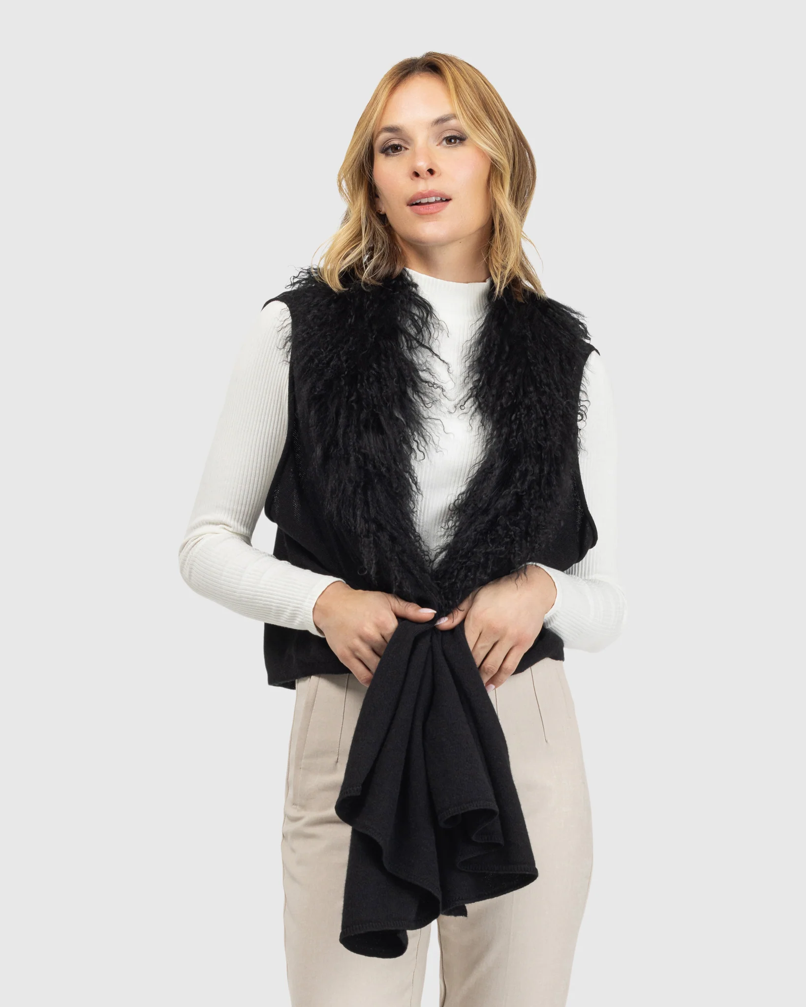 Select Cashmere And Merino Wool Blend Vest With Select Mongolian Lamb Trim - Image 6