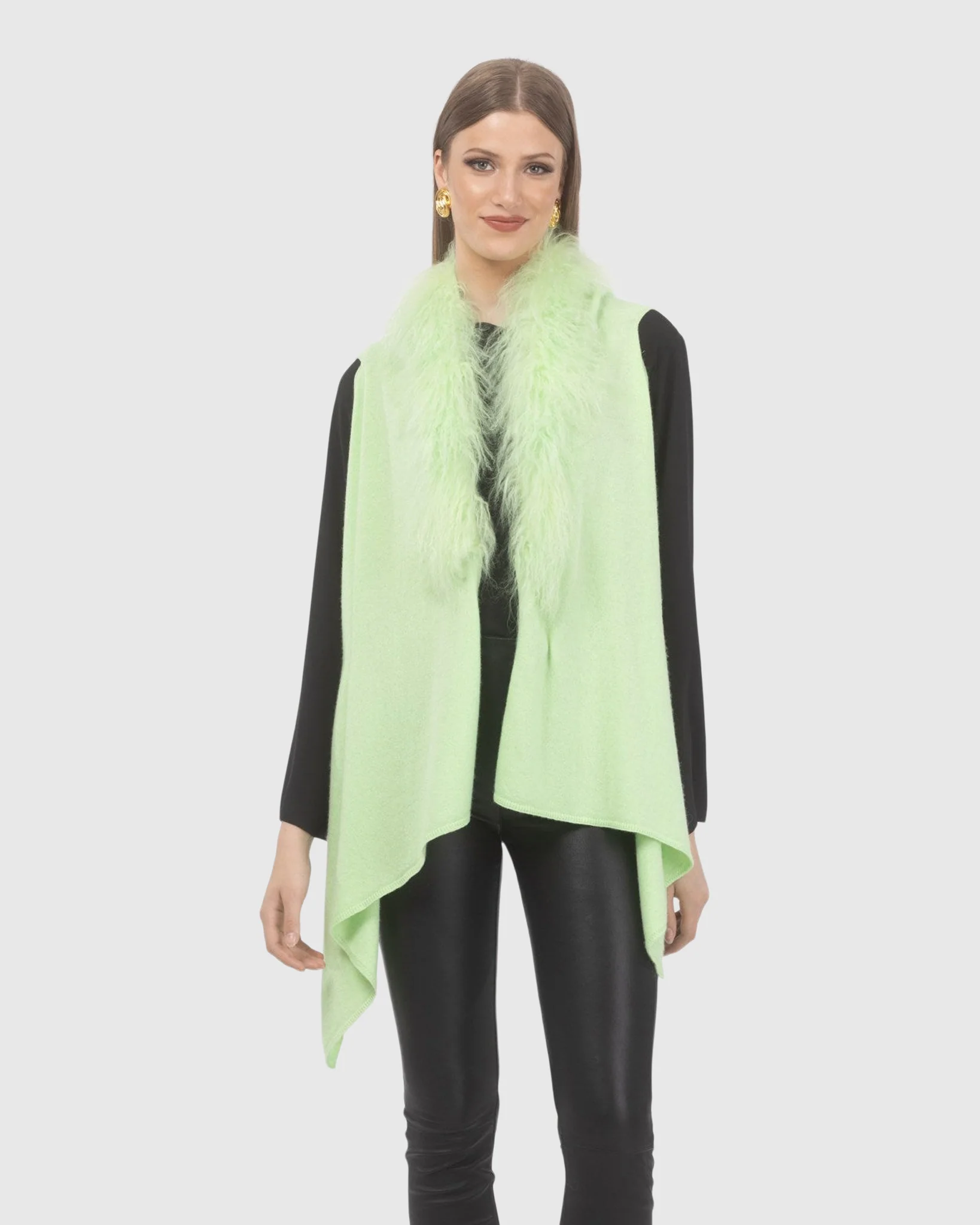 Select Cashmere And Merino Wool Blend Vest With Select Mongolian Lamb Trim - Image 8
