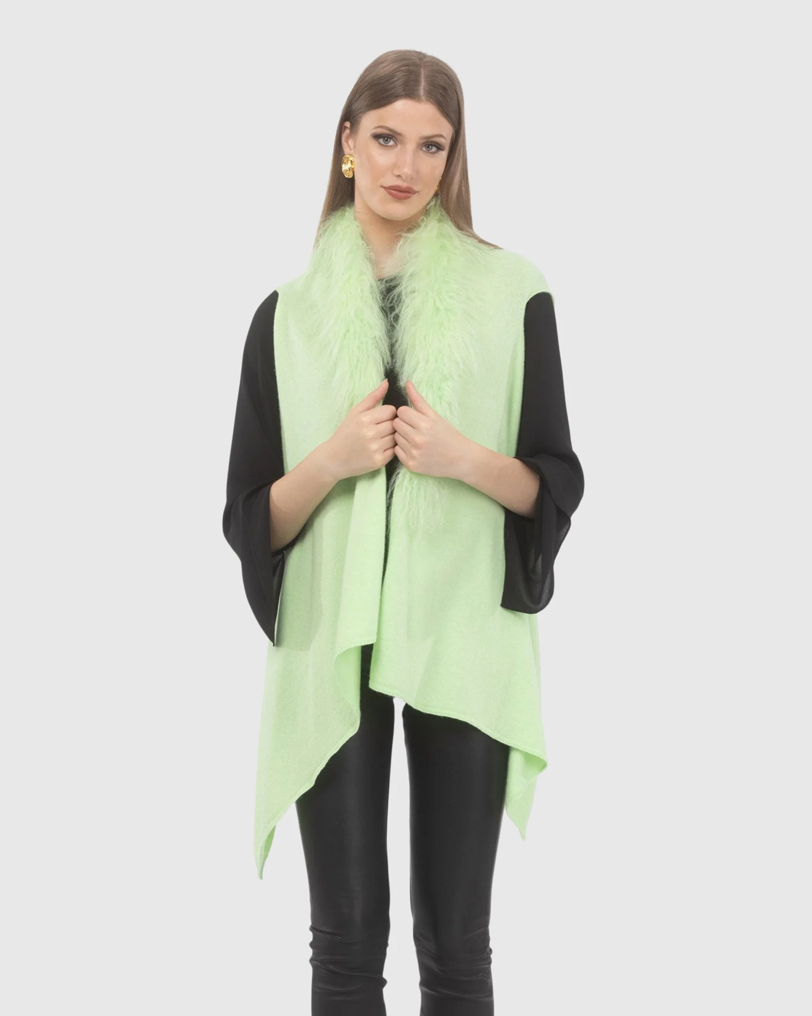 Select Cashmere And Merino Wool Blend Vest With Select Mongolian Lamb Trim - Image 9