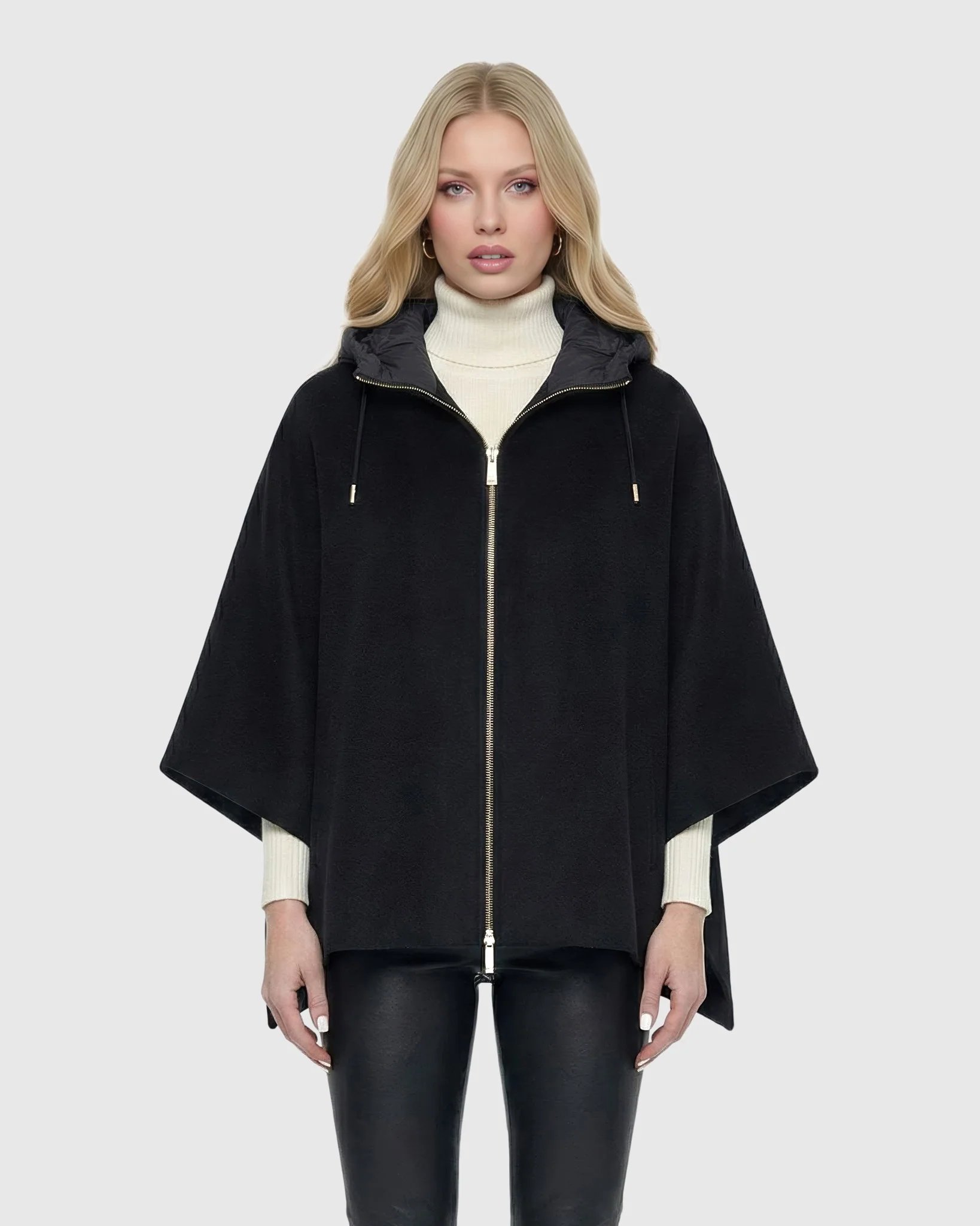 Select Cashmere And Wool Blend Cape With Down Filled Hood - Image 11