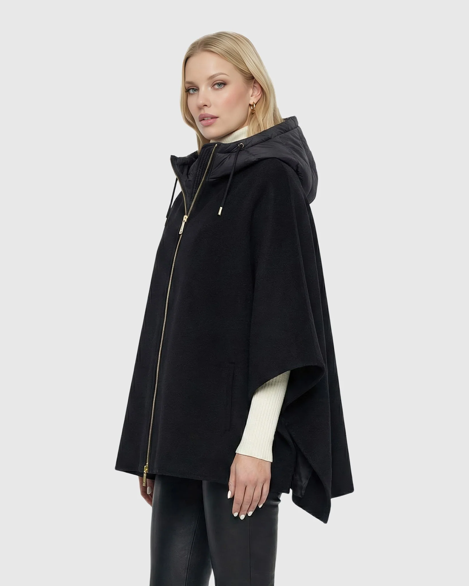 Select Cashmere And Wool Blend Cape With Down Filled Hood - Image 12