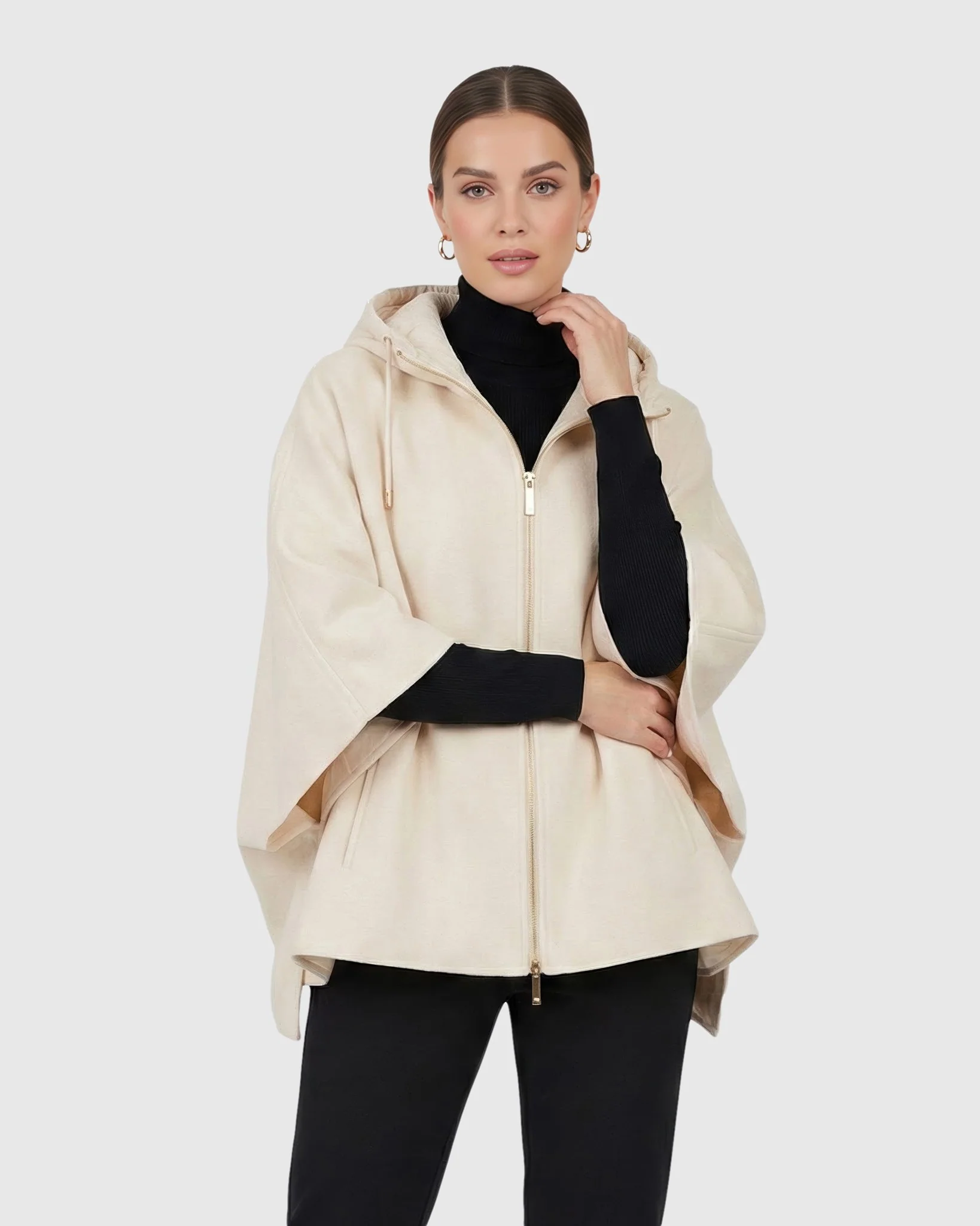 Select Cashmere And Wool Blend Cape With Down Filled Hood - Image 15