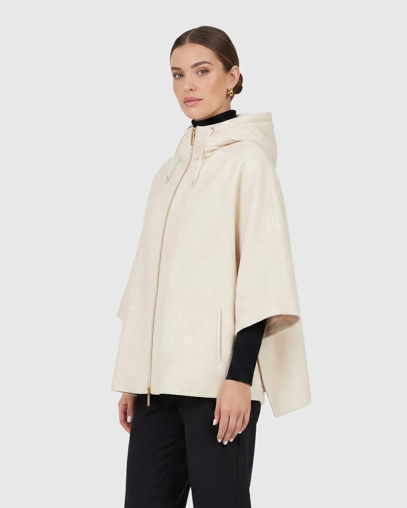 Select Cashmere And Wool Blend Cape With Down Filled Hood - Image 17