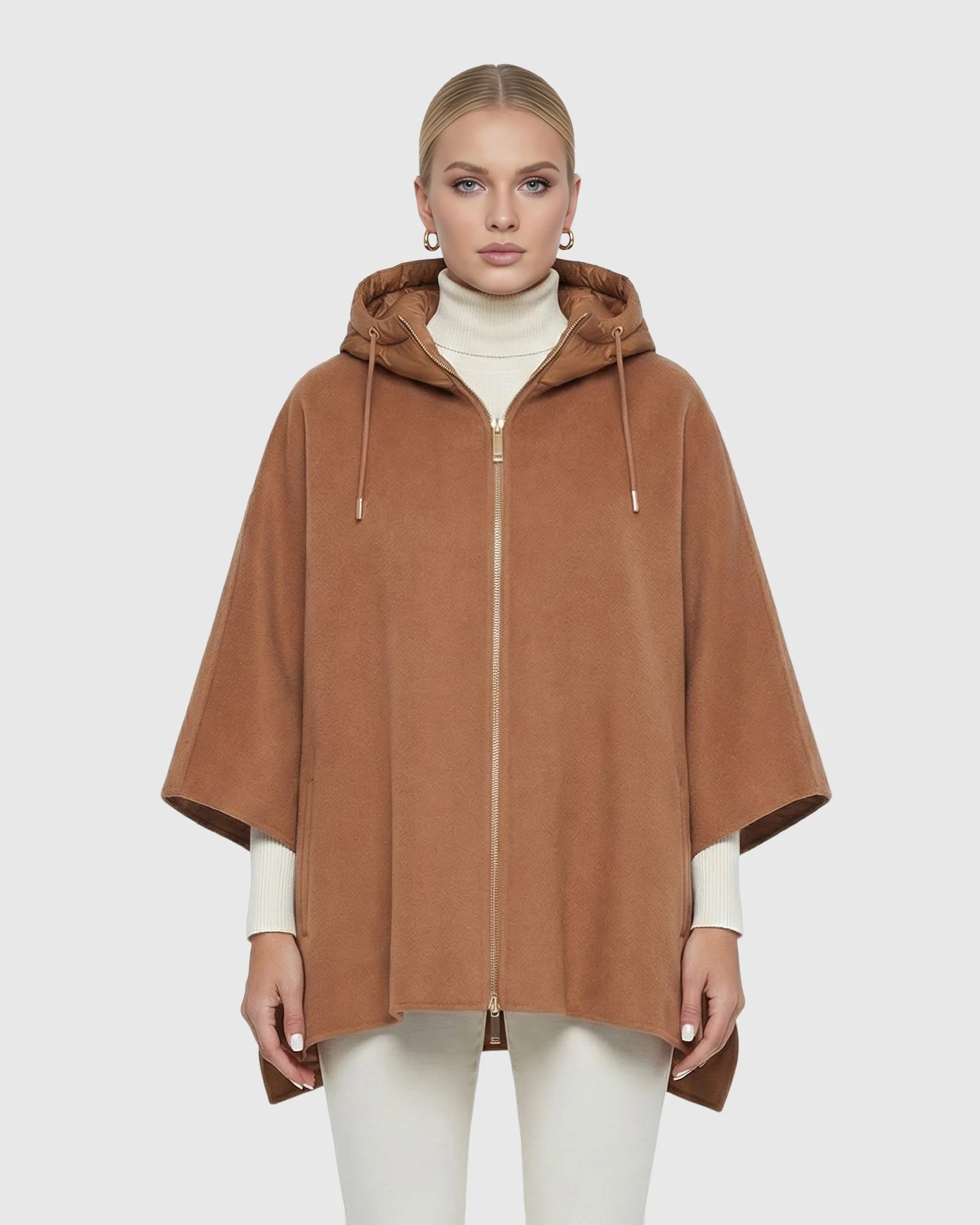 Select Cashmere And Wool Blend Cape With Down Filled Hood - Image 2
