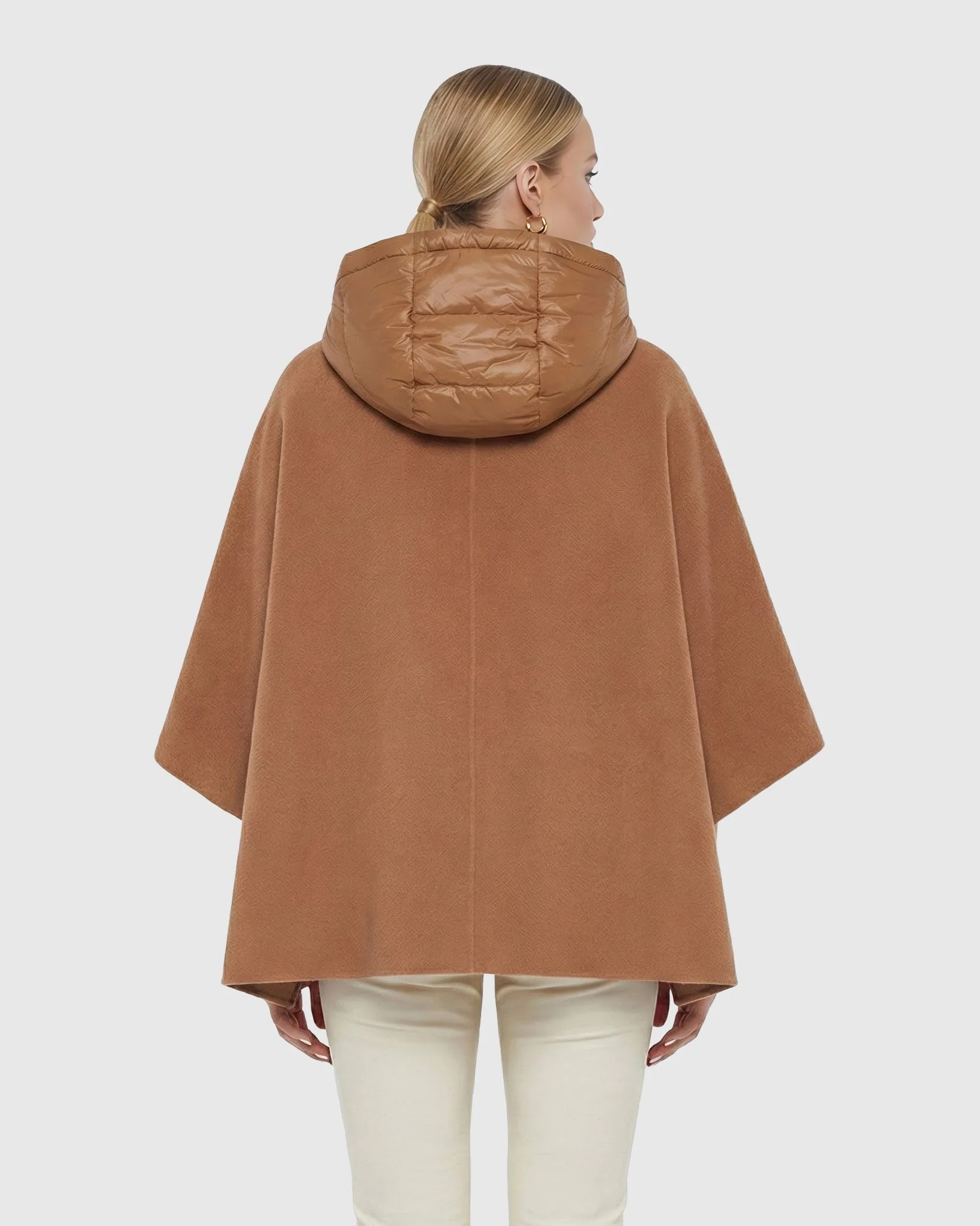 Select Cashmere And Wool Blend Cape With Down Filled Hood - Image 4