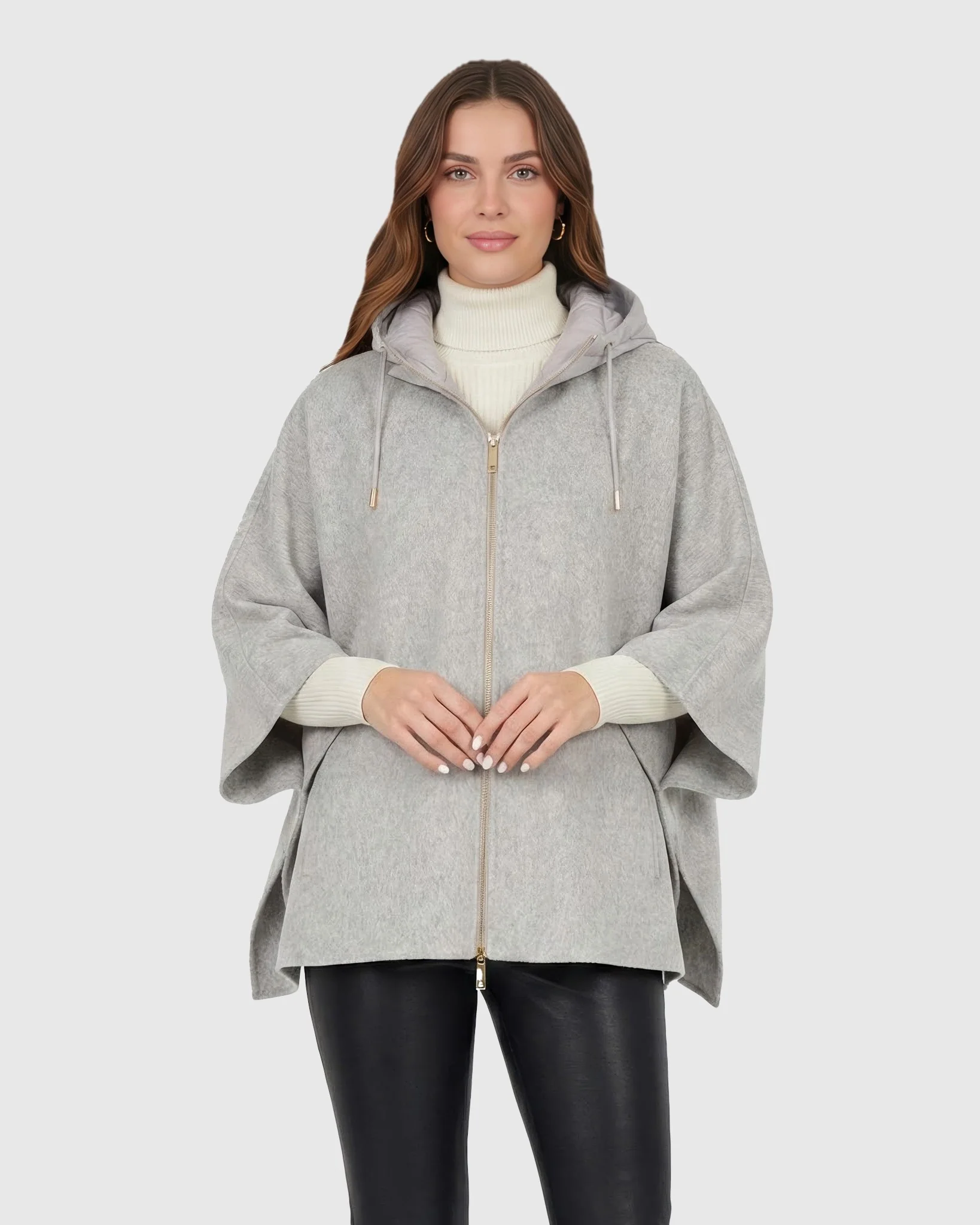 Select Cashmere And Wool Blend Cape With Down Filled Hood - Image 5