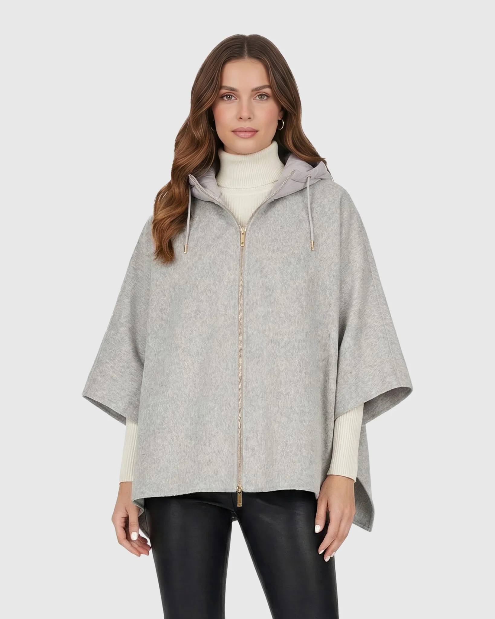 Select Cashmere And Wool Blend Cape With Down Filled Hood - Image 6