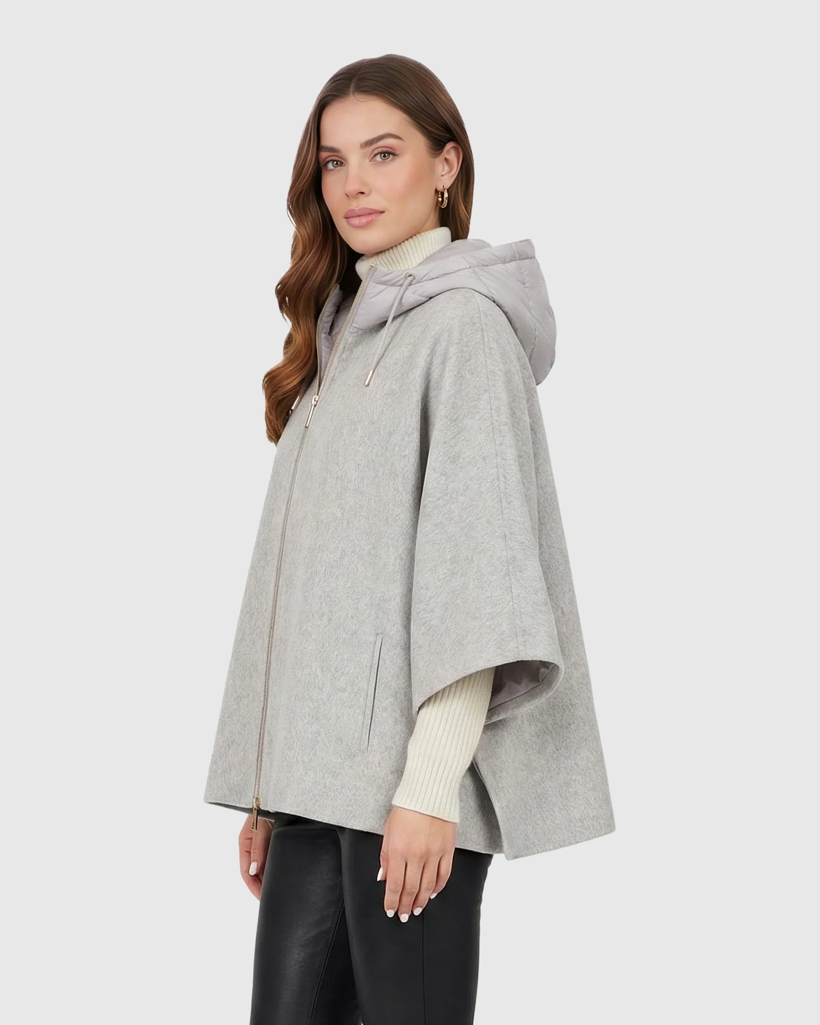 Select Cashmere And Wool Blend Cape With Down Filled Hood - Image 7