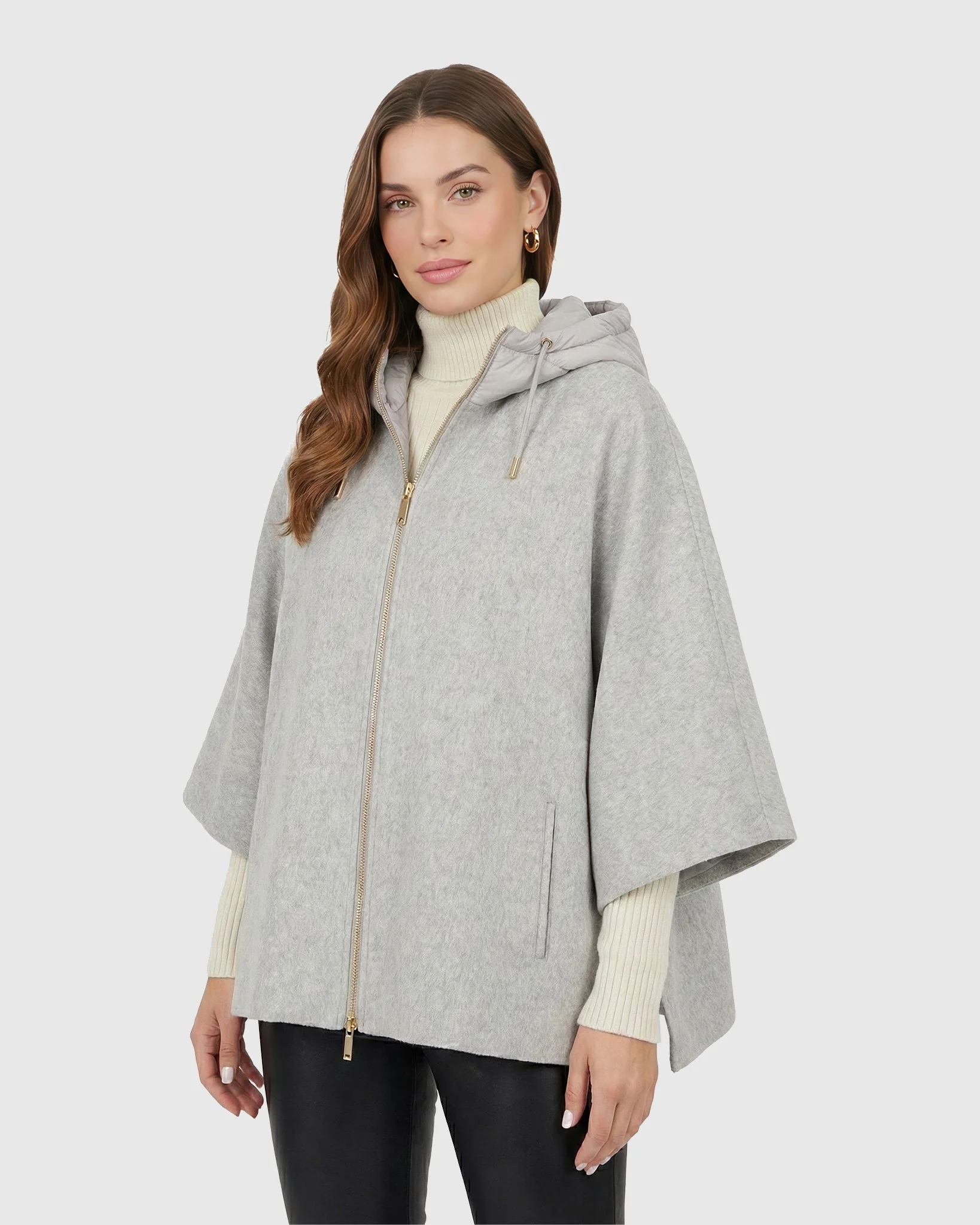 Select Cashmere And Wool Blend Cape With Down Filled Hood - Image 9