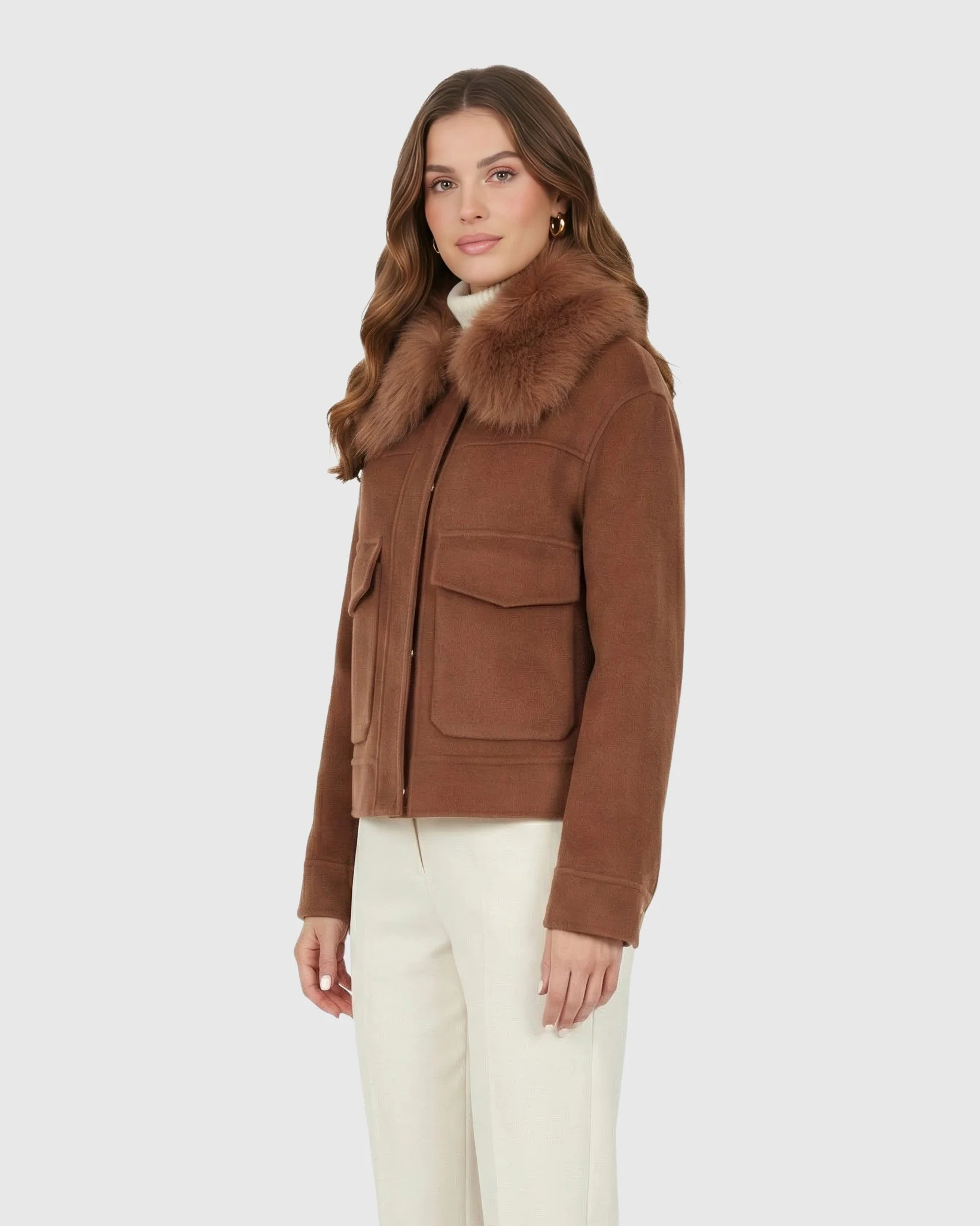 SELECT CASHMERE AND WOOL BLEND JACKET WITH DETACHABLE SELECT GOAT COLLAR - Image 3