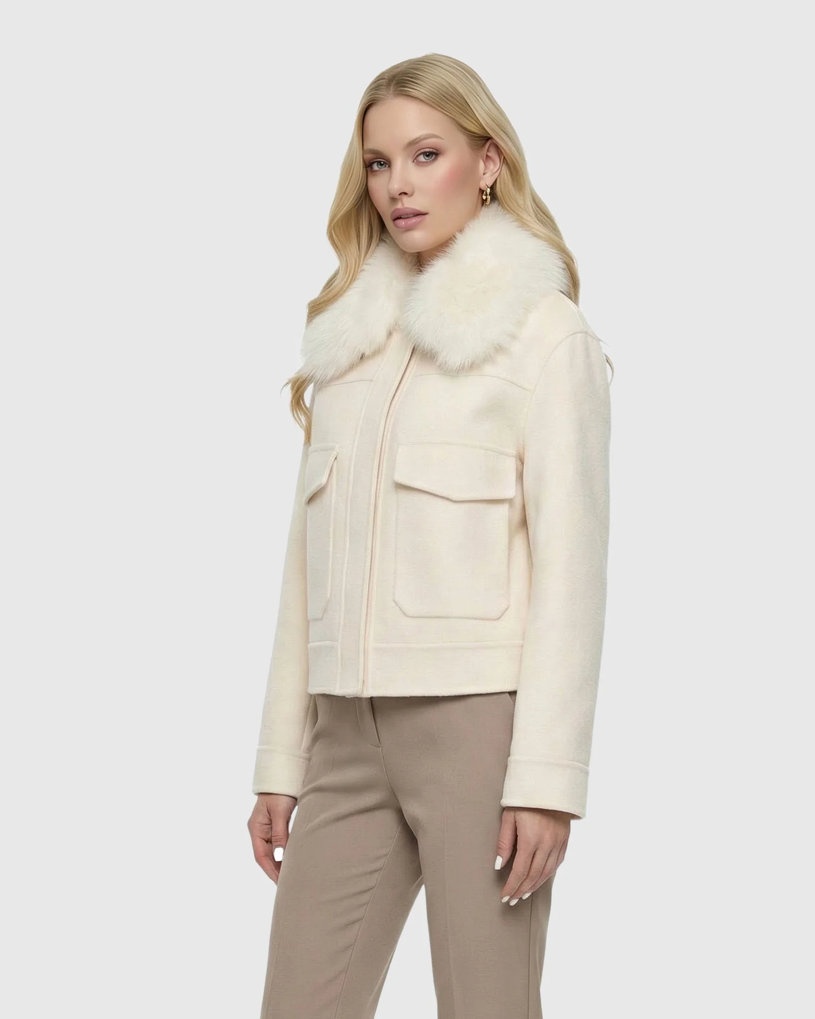 SELECT CASHMERE AND WOOL BLEND JACKET WITH DETACHABLE SELECT GOAT COLLAR - Image 9