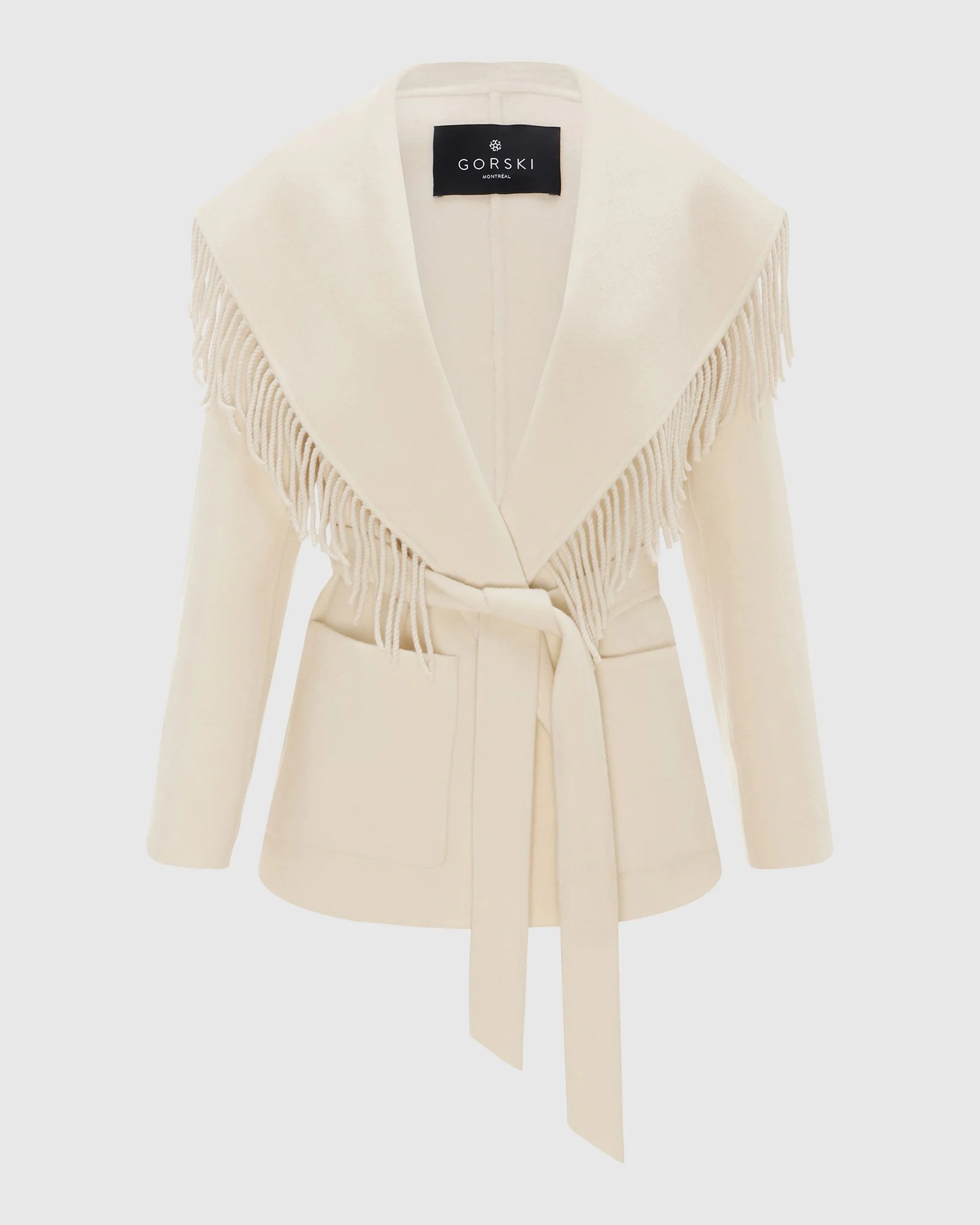 SELECT CASHMERE AND WOOL BLEND JACKET WITH TASSLE TRIM, BELT - Image 4