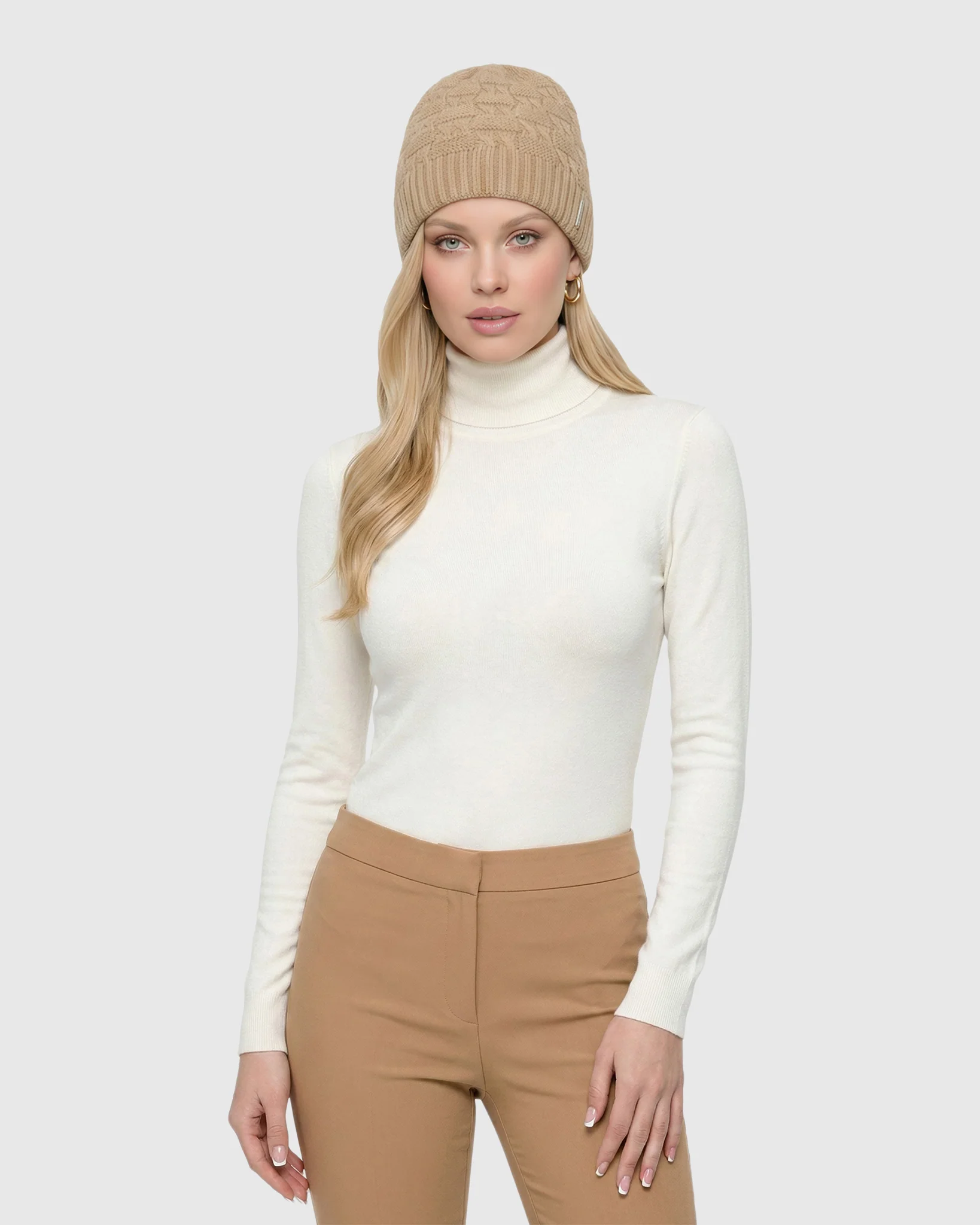 SELECT CASHMERE CABLE KNIT BEANIE HAT - Image 3