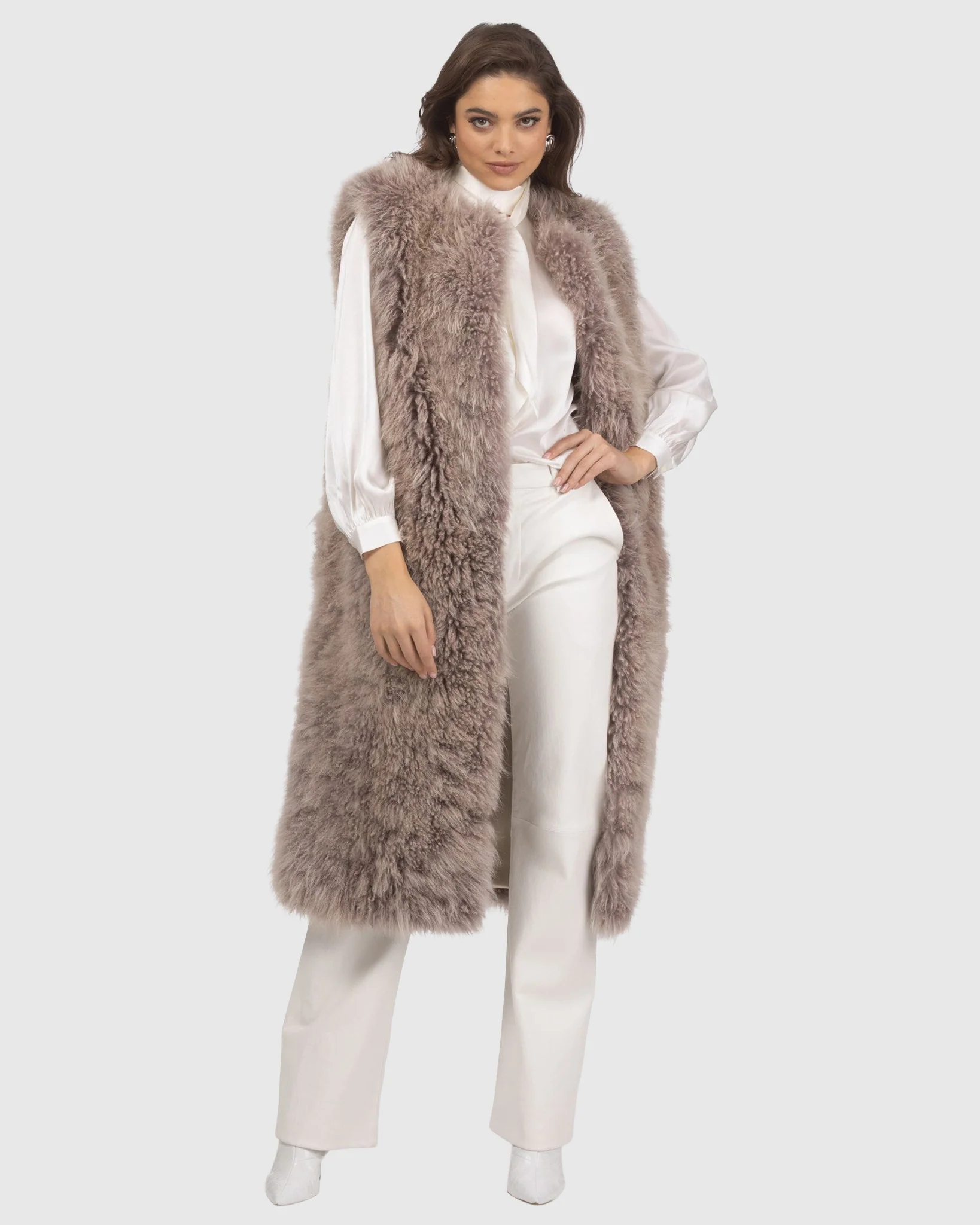 Select Cashmere Goat Collarless Long Vest - Image 10