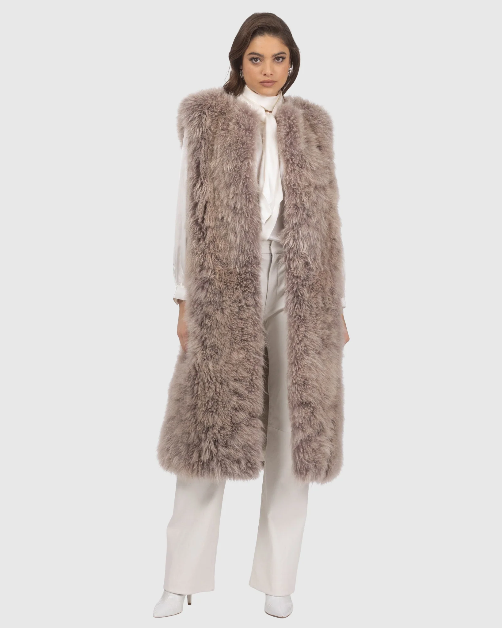 Select Cashmere Goat Collarless Long Vest - Image 11