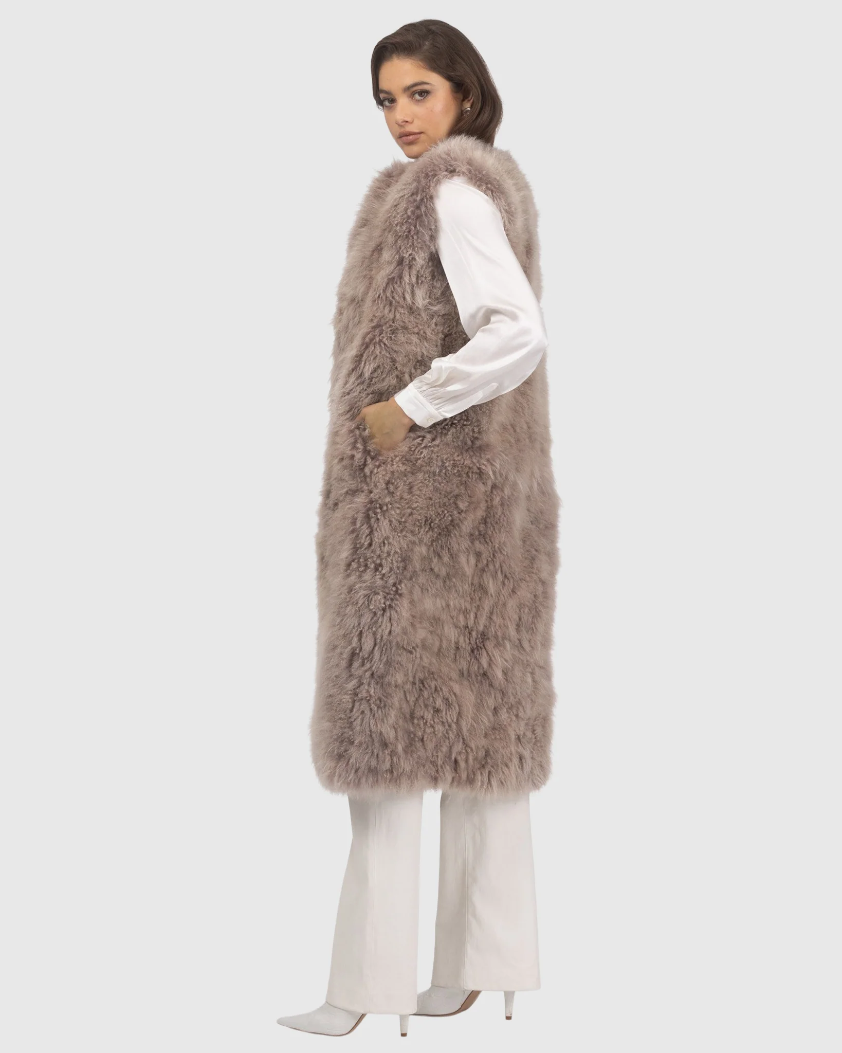 Select Cashmere Goat Collarless Long Vest - Image 12
