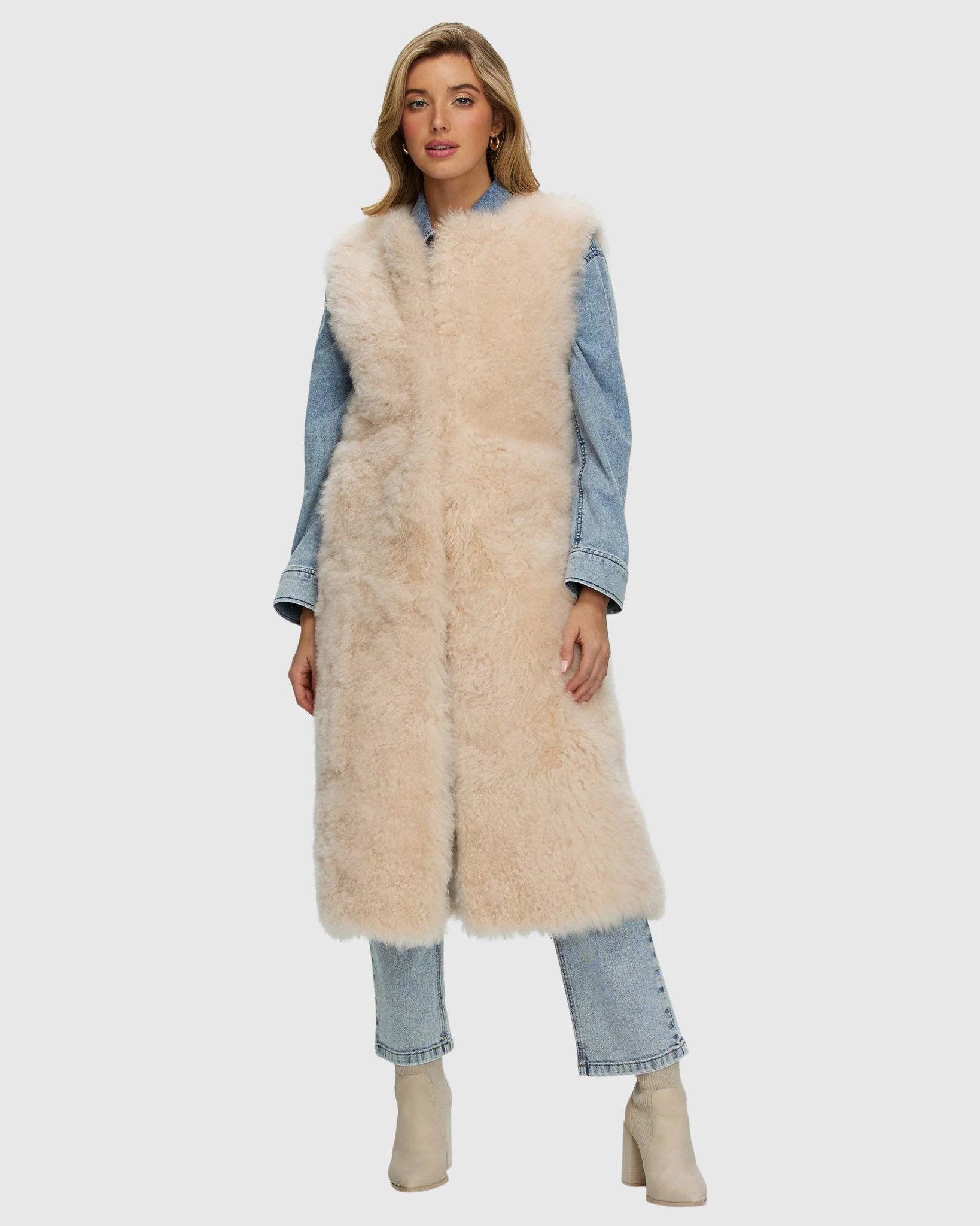 Select Cashmere Goat Collarless Long Vest - Image 3