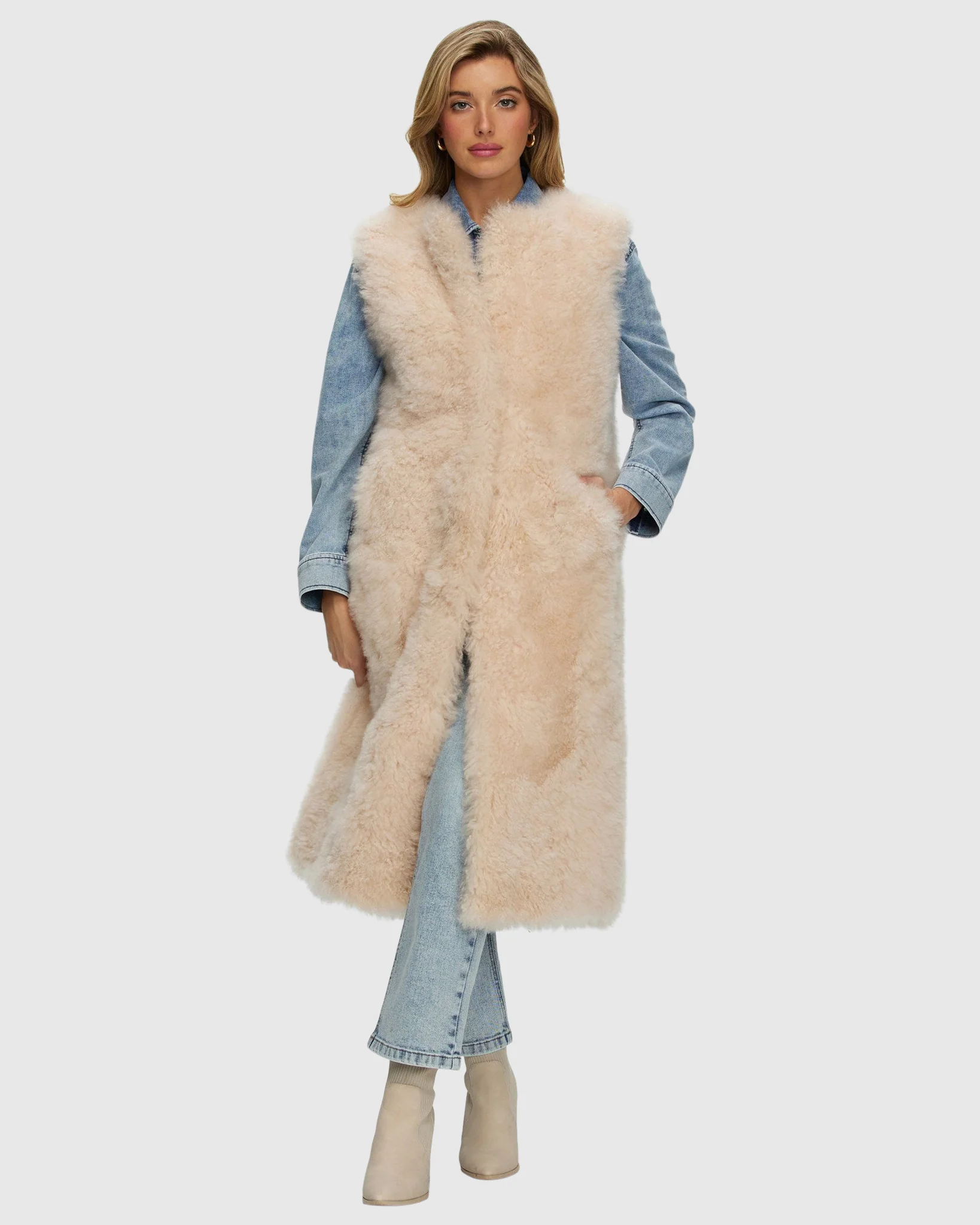Select Cashmere Goat Collarless Long Vest - Image 4
