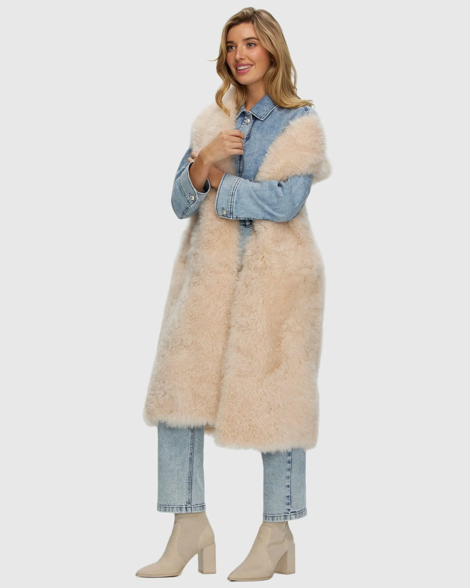 Select Cashmere Goat Collarless Long Vest - Image 5