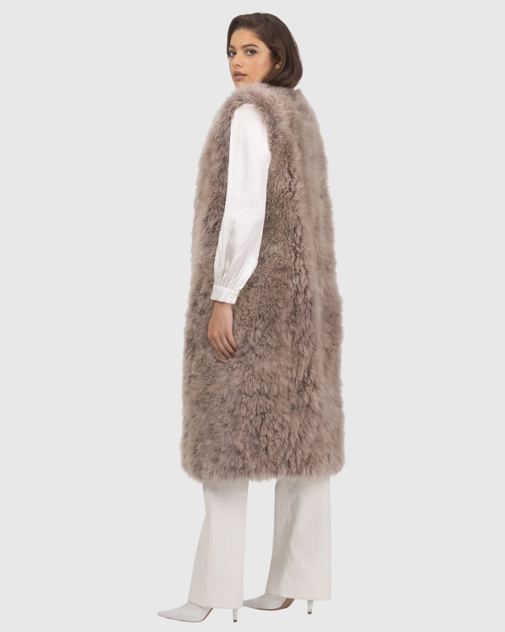 Select Cashmere Goat Collarless Long Vest - Image 9