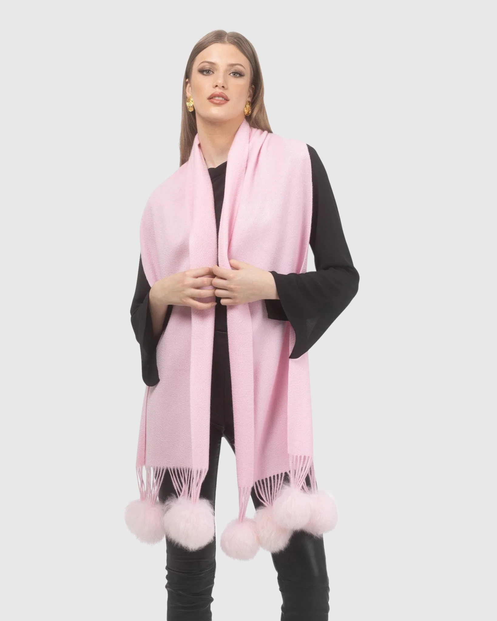SELECT CASHMERE STOLE WITH SELECT LAMB POMPOMS - Image 24