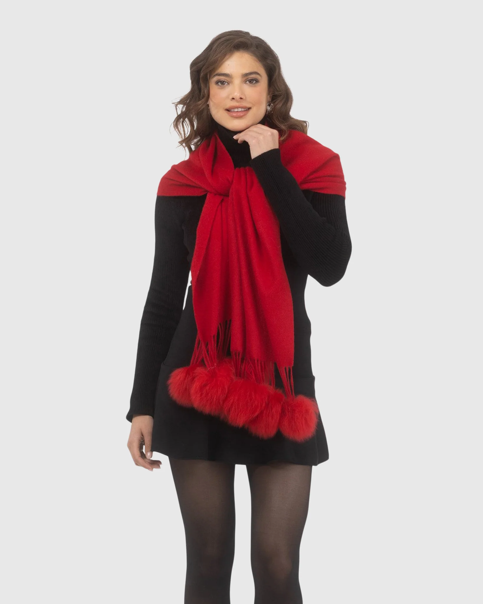 SELECT CASHMERE STOLE WITH SELECT LAMB POMPOMS - Image 35