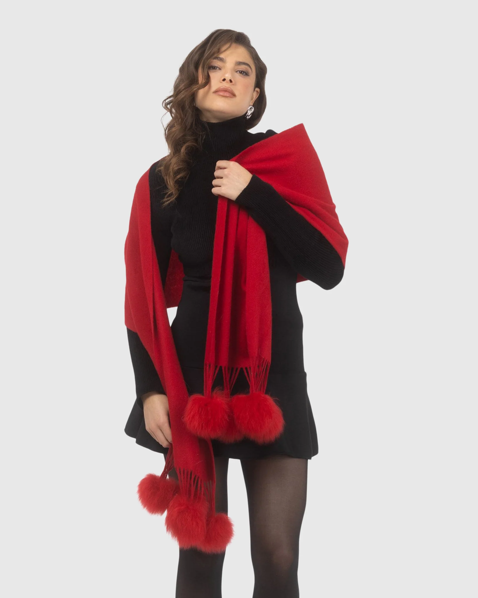 SELECT CASHMERE STOLE WITH SELECT LAMB POMPOMS - Image 36