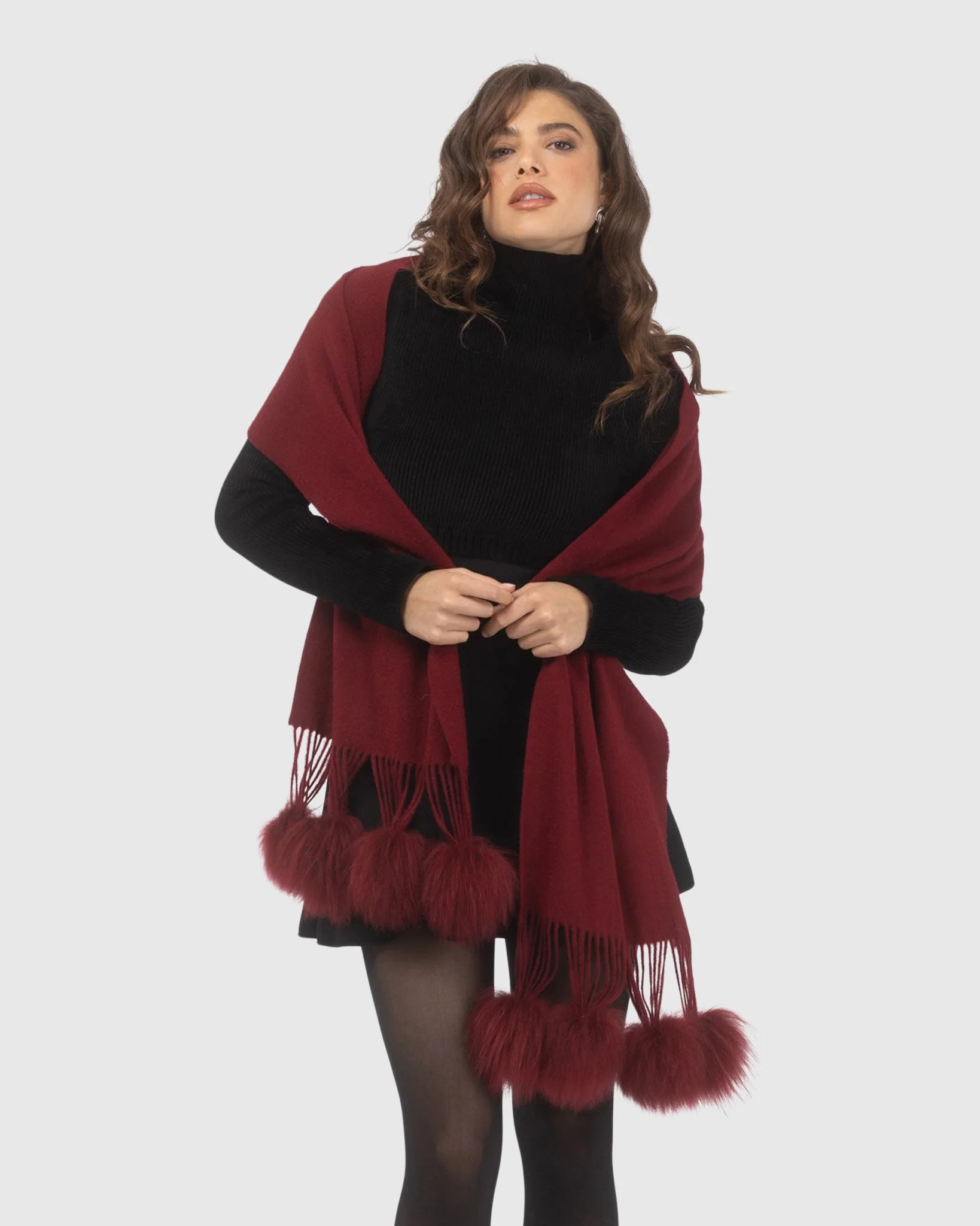 SELECT CASHMERE STOLE WITH SELECT LAMB POMPOMS - Image 40