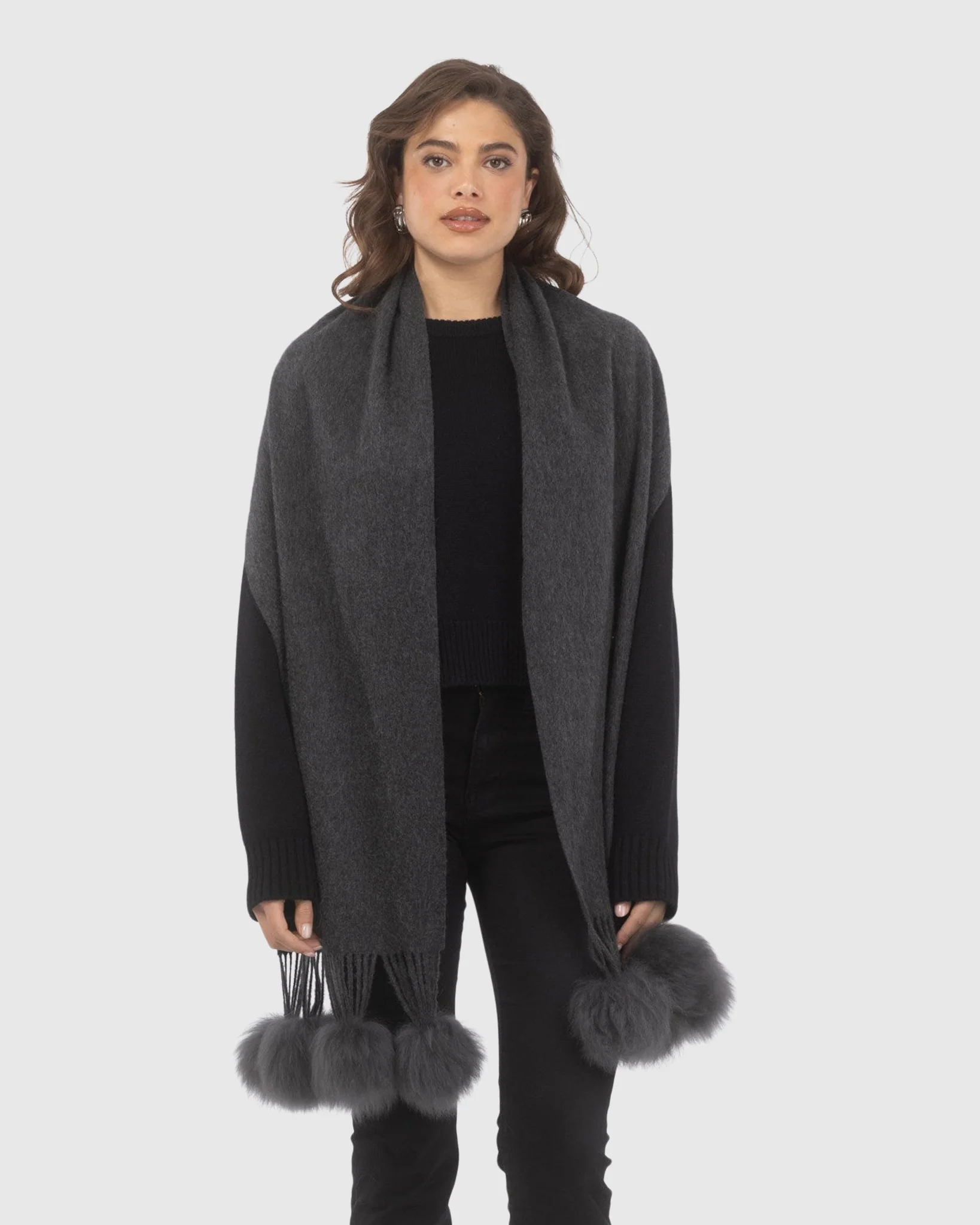 SELECT CASHMERE STOLE WITH SELECT LAMB POMPOMS - Image 49
