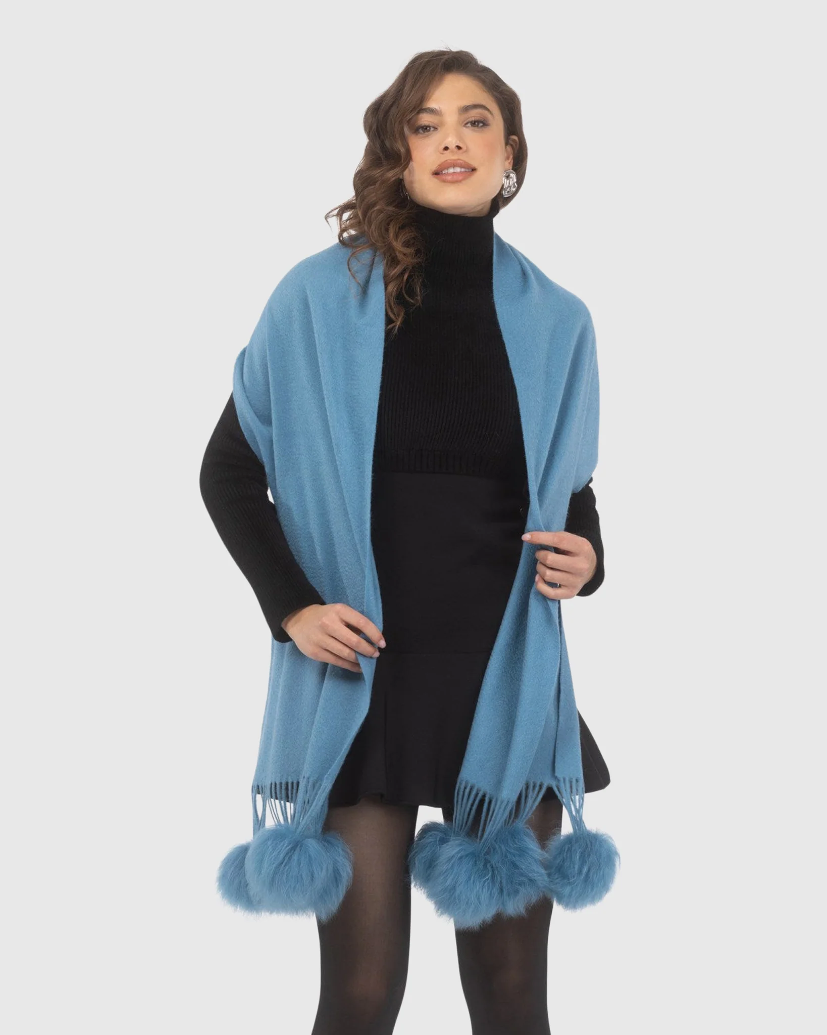 SELECT CASHMERE STOLE WITH SELECT LAMB POMPOMS - Image 55