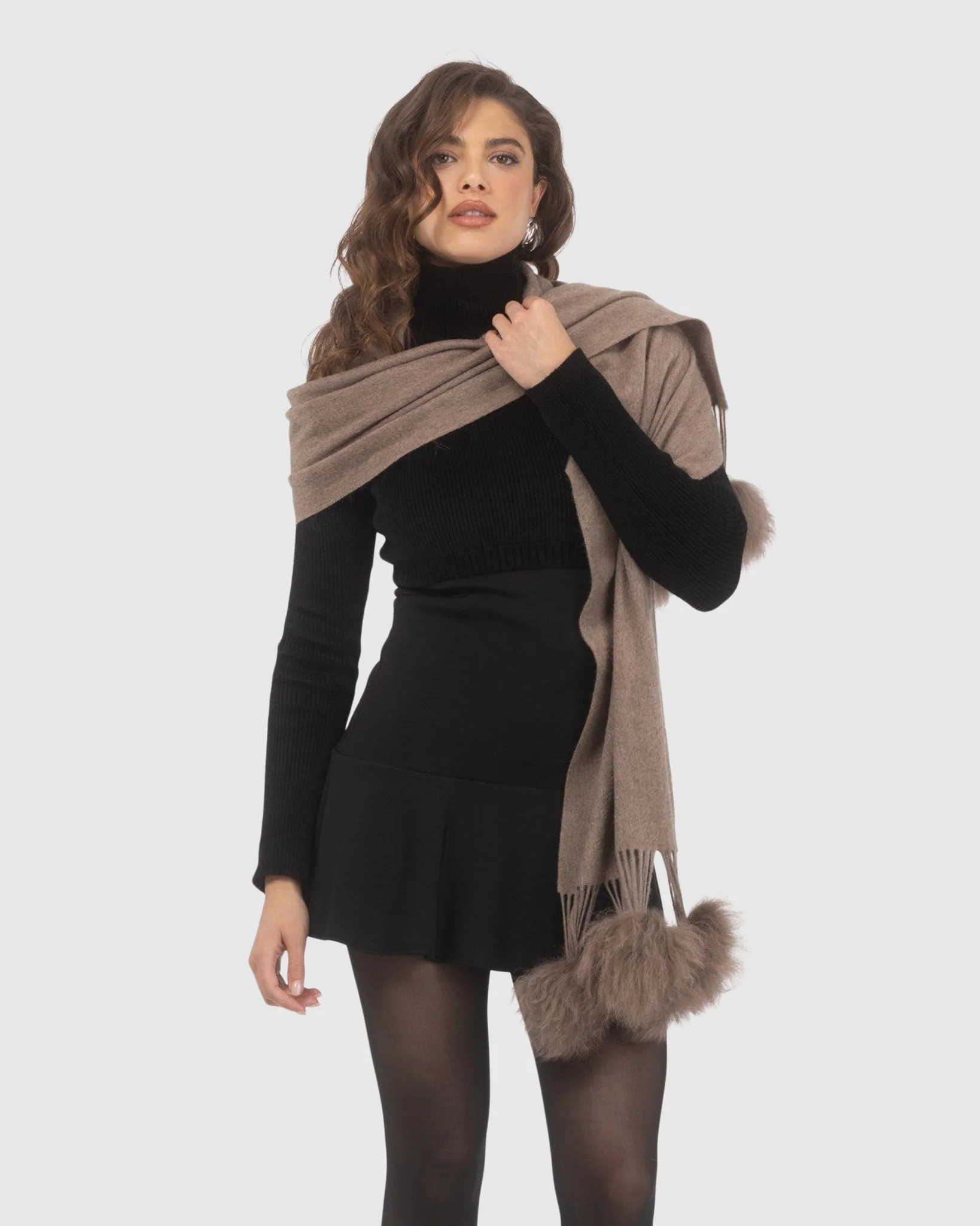 SELECT CASHMERE STOLE WITH SELECT LAMB POMPOMS - Image 61