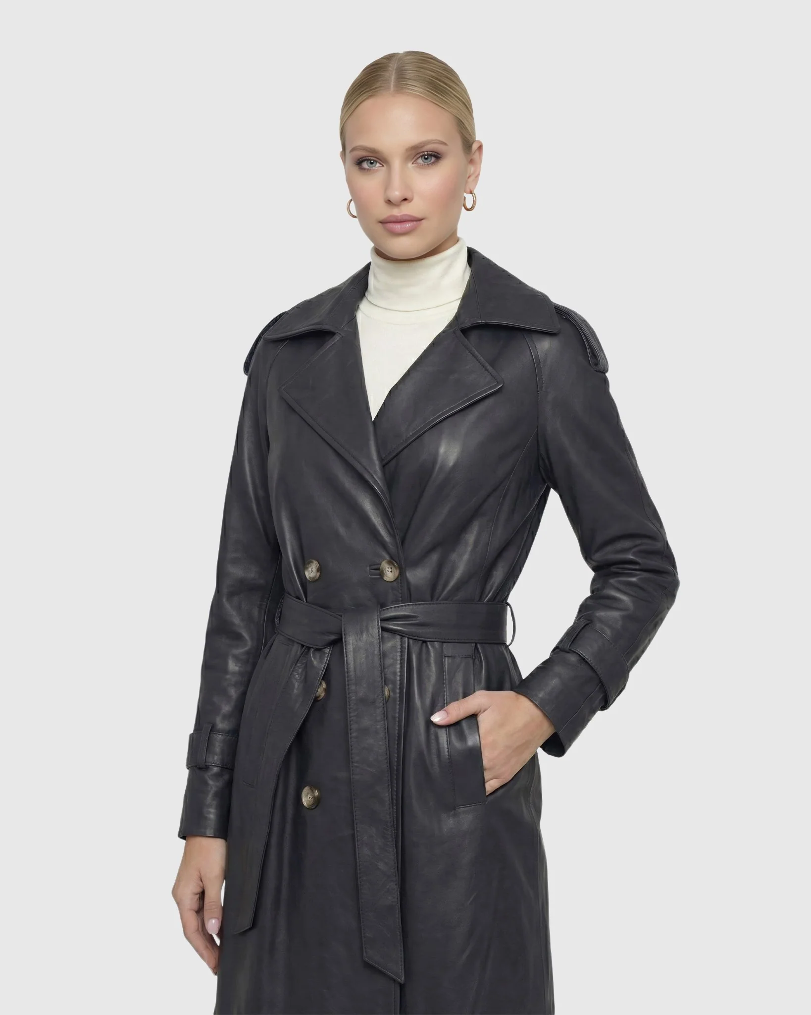 SELECT NAPPA LEATHER BELTED TRENCH COAT - Image 5