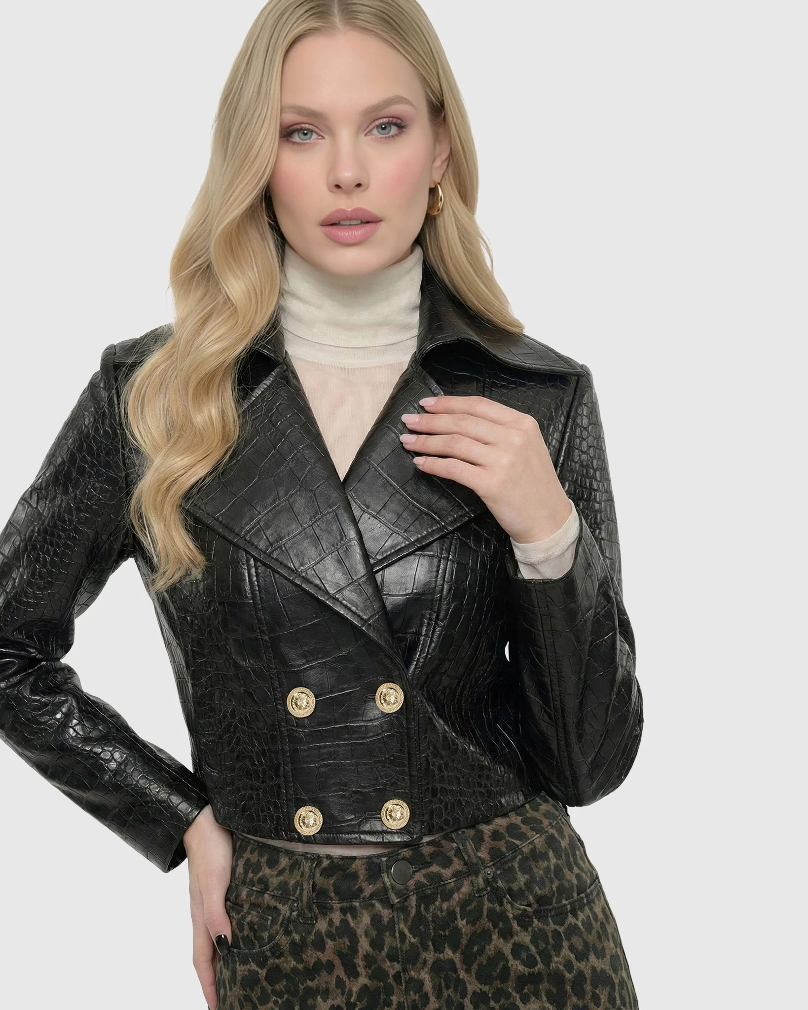 SELECT NAPPA LEATHER CROCO EMBOSSED BOLERO - Image 6