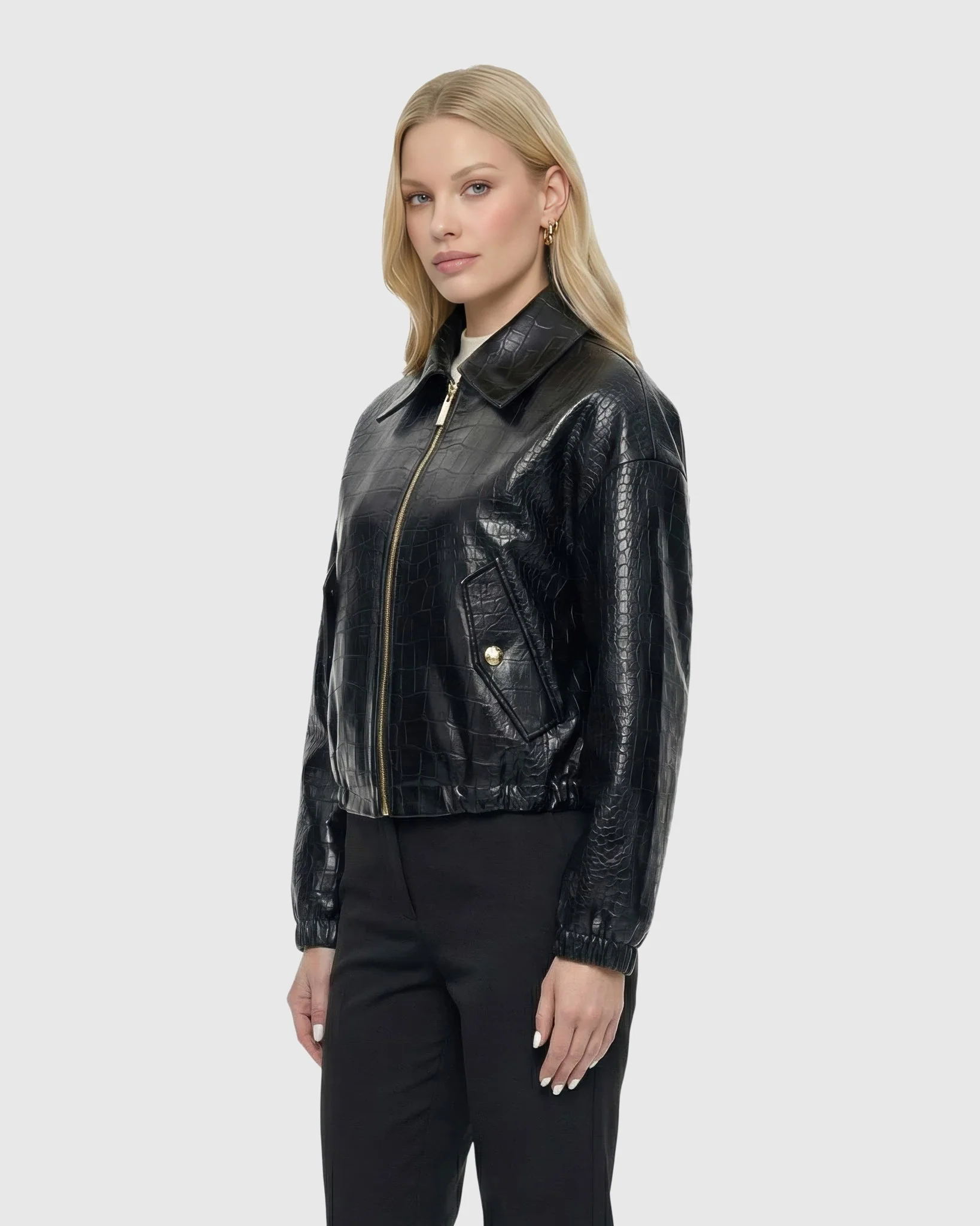 SELECT NAPPA LEATHER CROCO EMBOSSED JACKET - Image 3