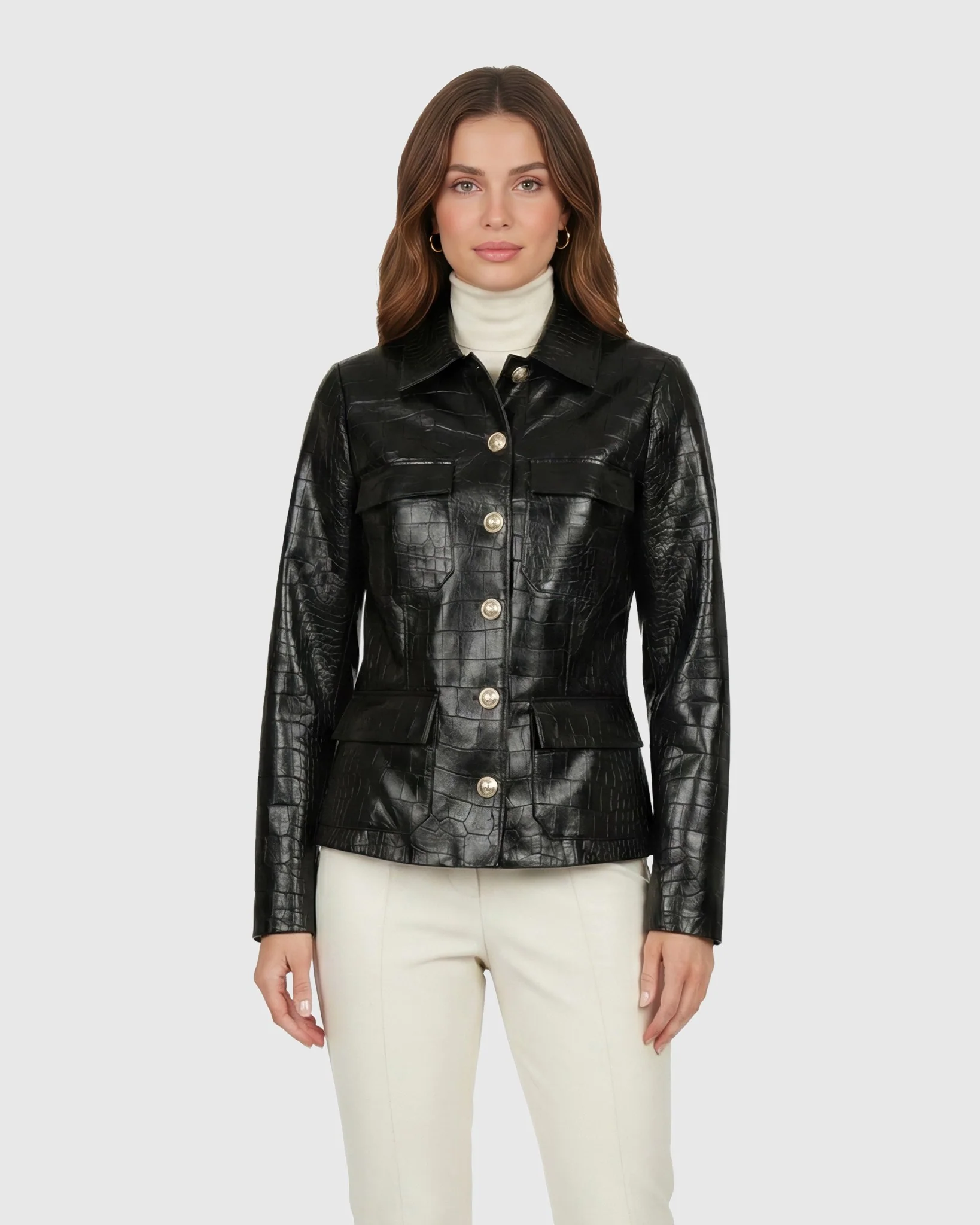 SELECT NAPPA LEATHER CROCO EMBOSSED JACKET - Image 2