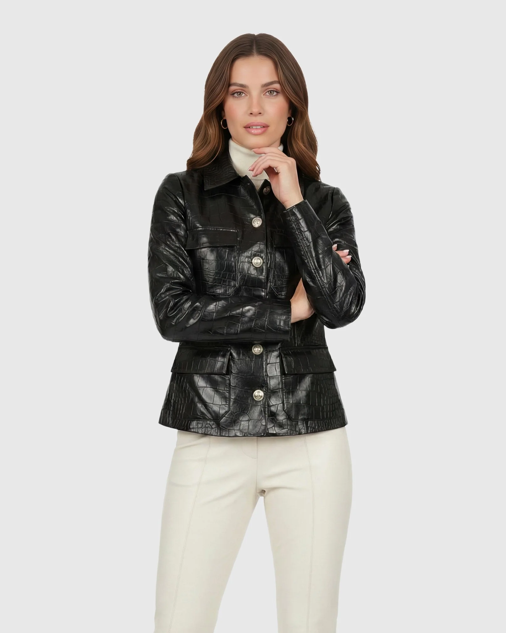 SELECT NAPPA LEATHER CROCO EMBOSSED JACKET - Image 5