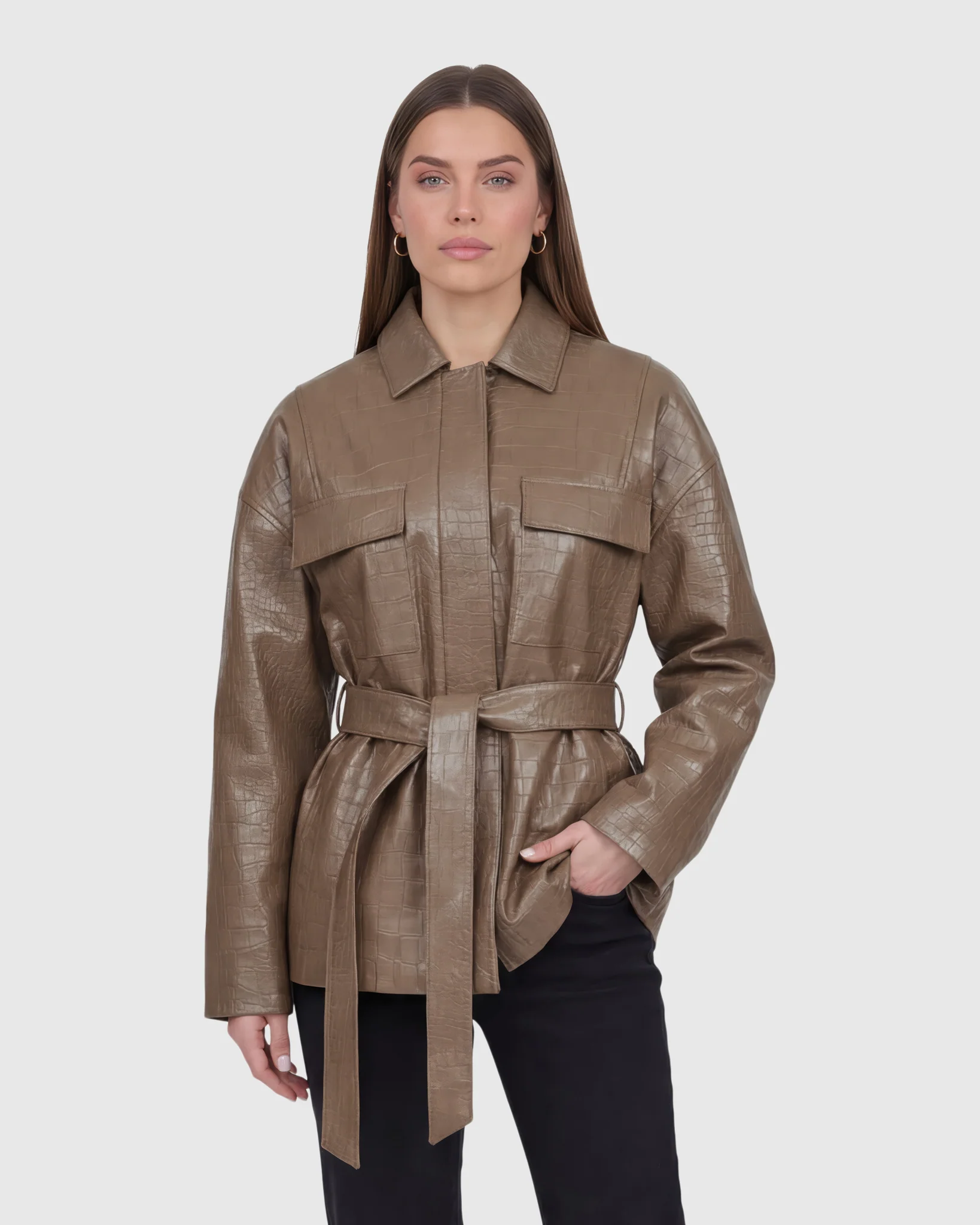 SELECT NAPPA LEATHER CROCO EMBOSSED JACKET, BELT - Image 14