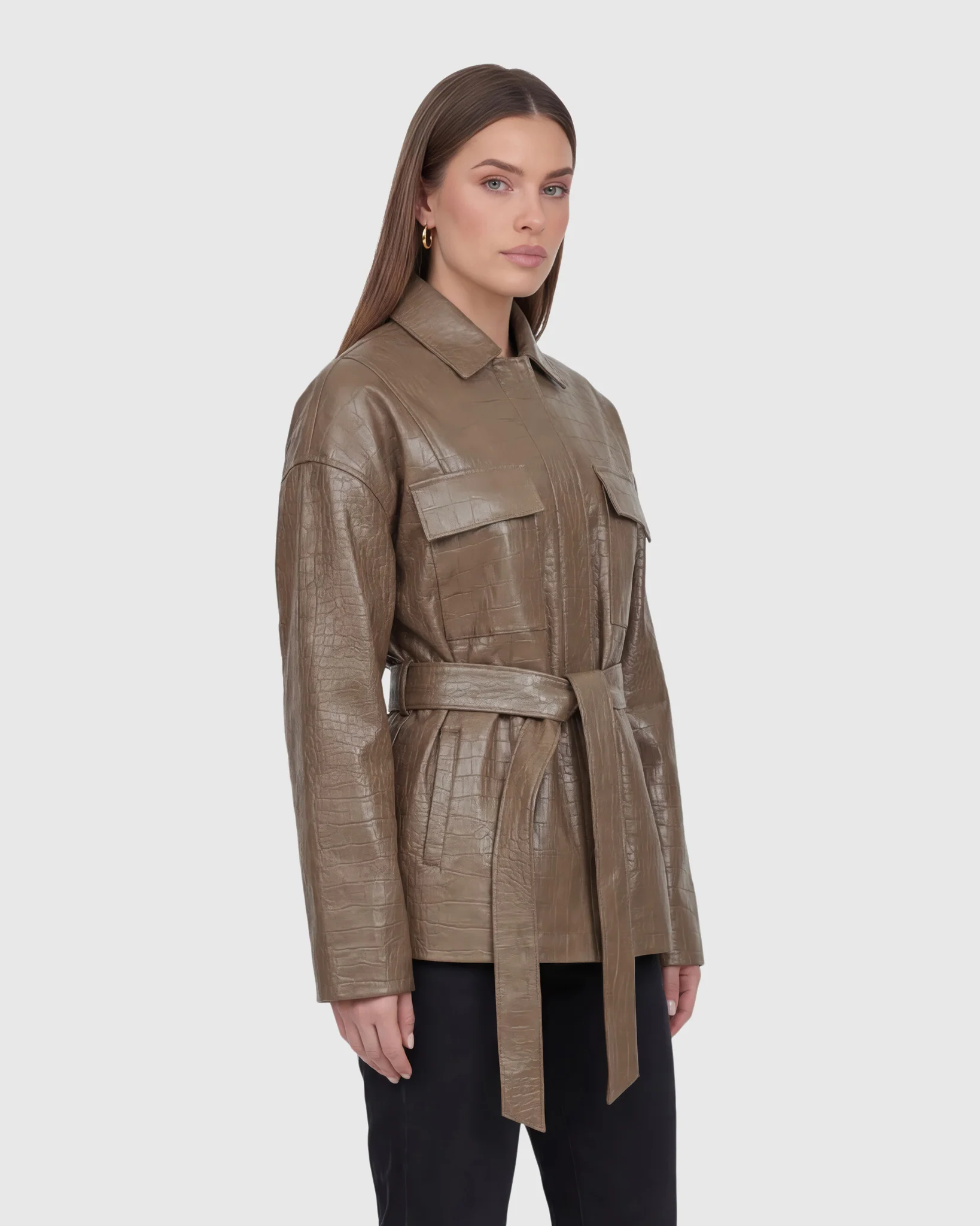SELECT NAPPA LEATHER CROCO EMBOSSED JACKET, BELT - Image 16