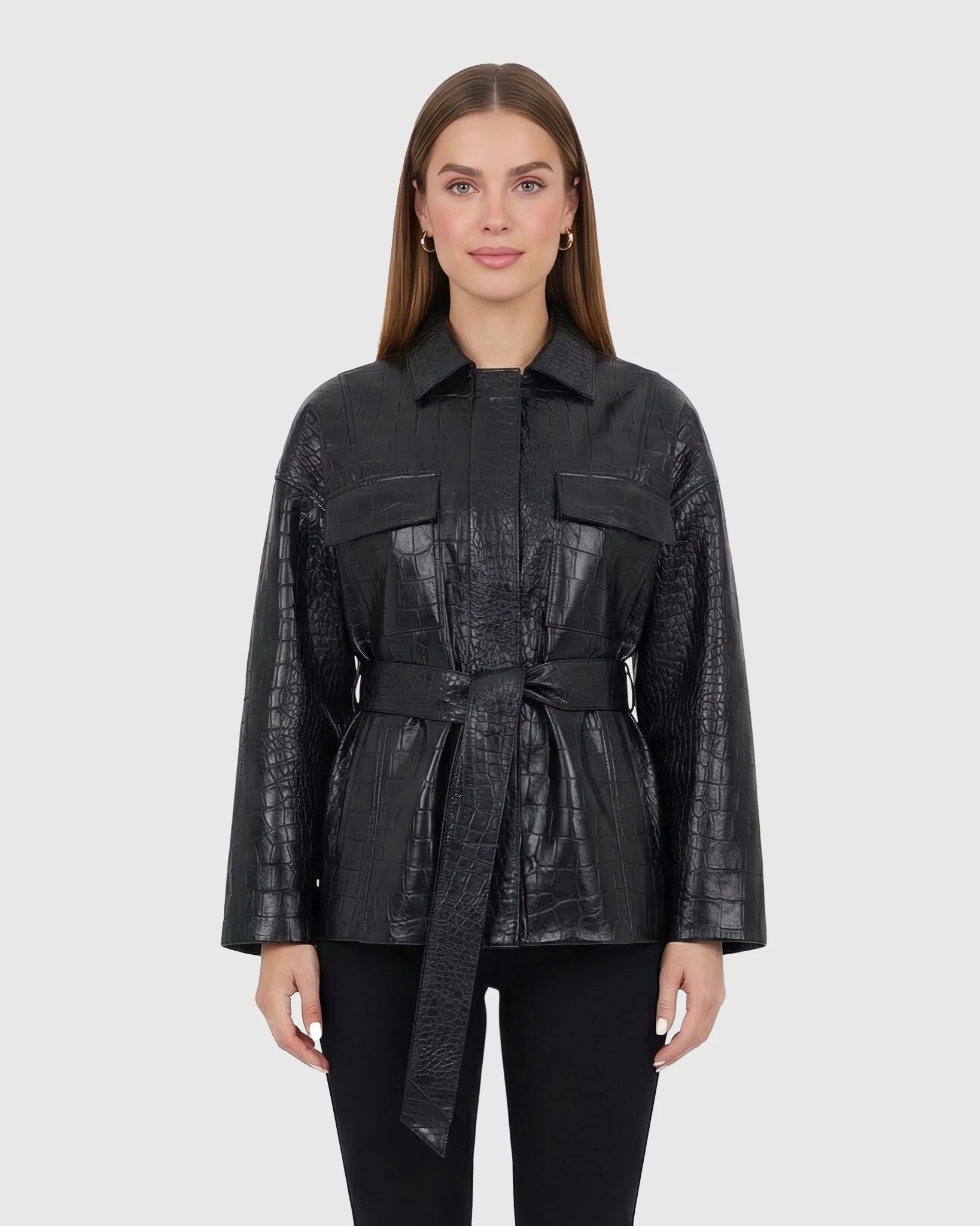 SELECT NAPPA LEATHER CROCO EMBOSSED JACKET, BELT - Image 2