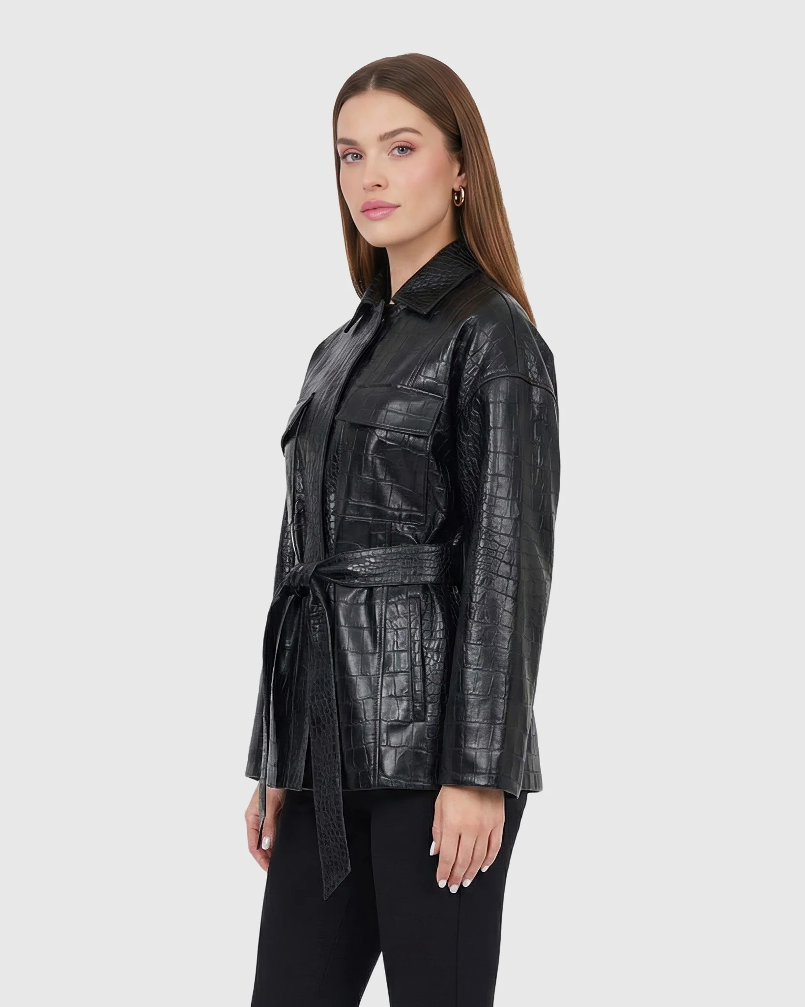 SELECT NAPPA LEATHER CROCO EMBOSSED JACKET, BELT - Image 3