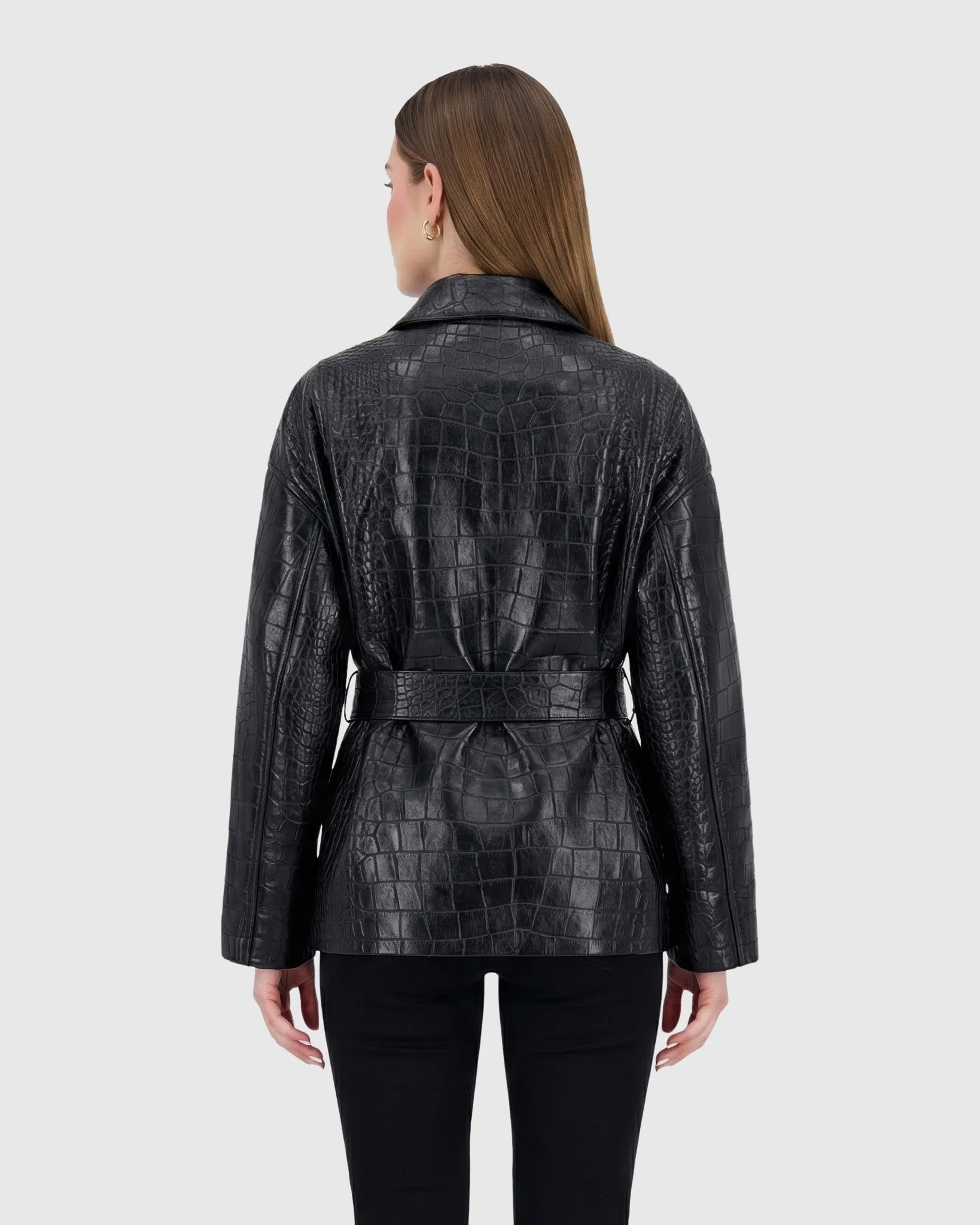SELECT NAPPA LEATHER CROCO EMBOSSED JACKET, BELT - Image 4