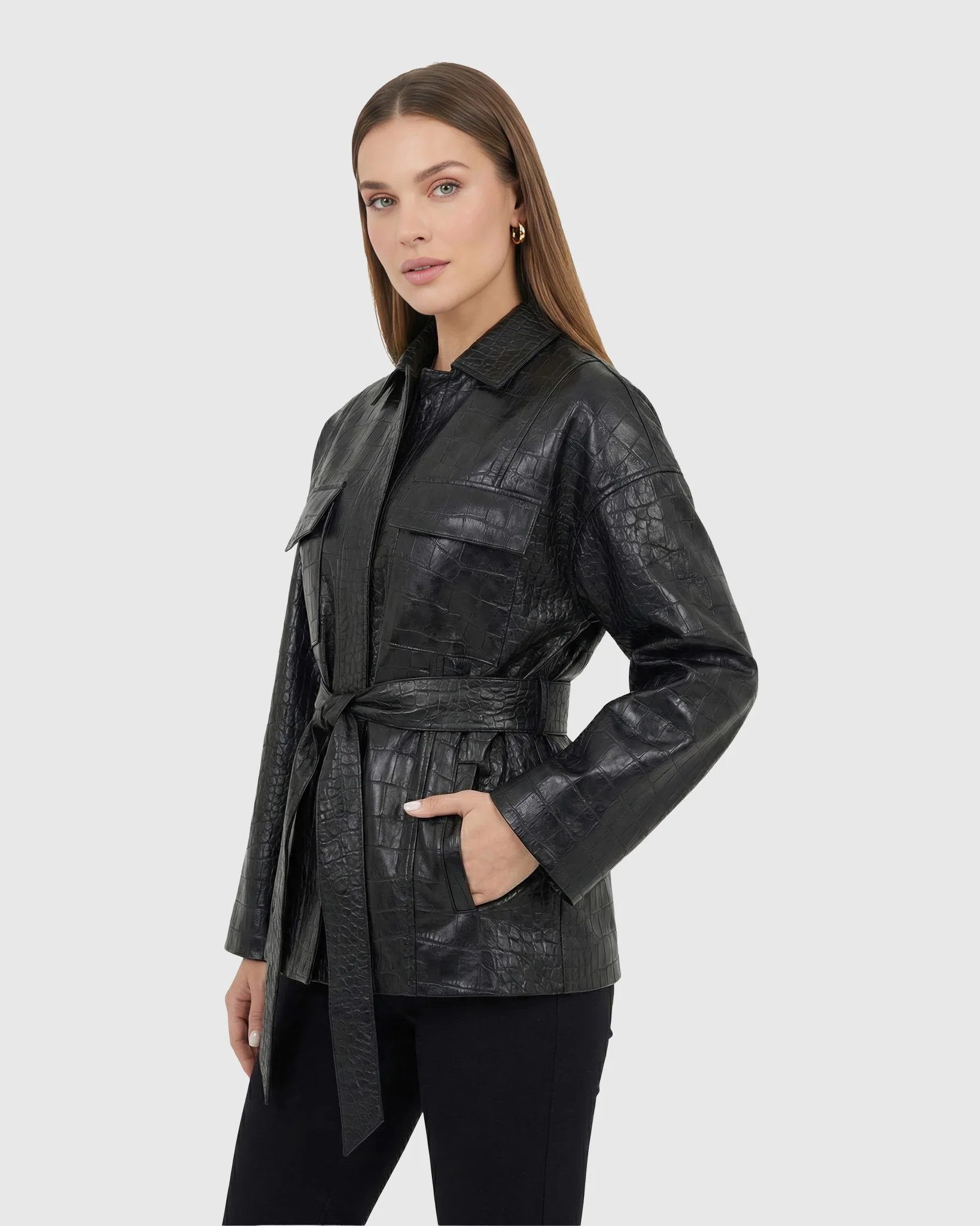 SELECT NAPPA LEATHER CROCO EMBOSSED JACKET, BELT - Image 5