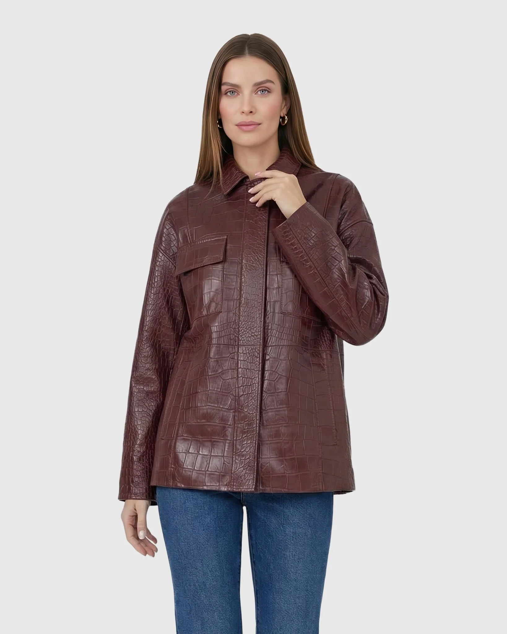 SELECT NAPPA LEATHER CROCO EMBOSSED JACKET, BELT - Image 7