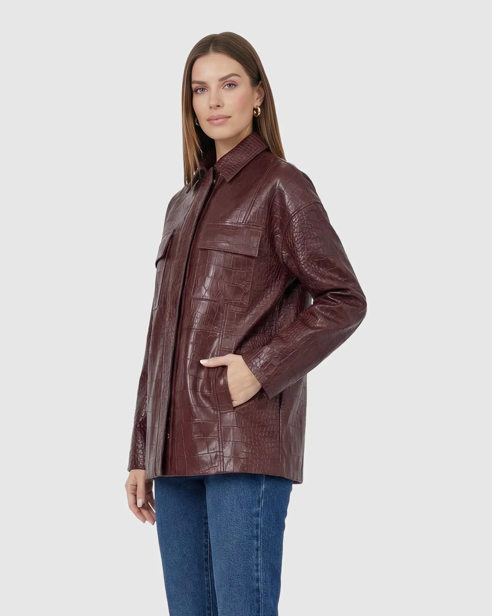 SELECT NAPPA LEATHER CROCO EMBOSSED JACKET, BELT - Image 8