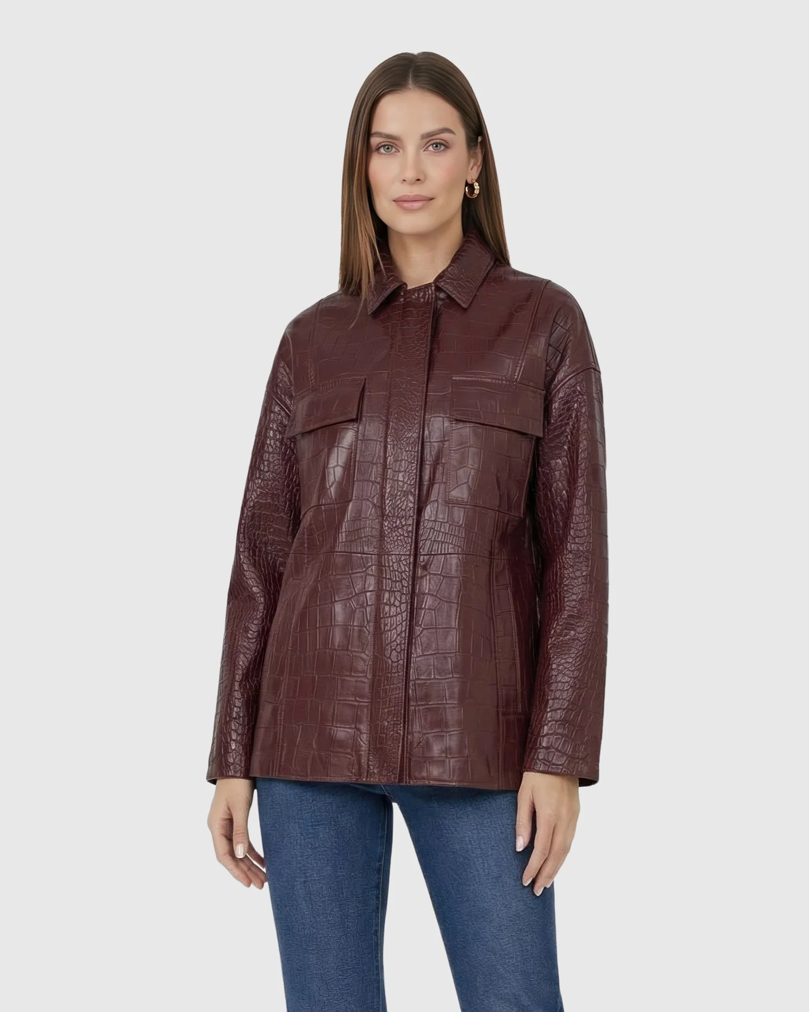 SELECT NAPPA LEATHER CROCO EMBOSSED JACKET, BELT - Image 9